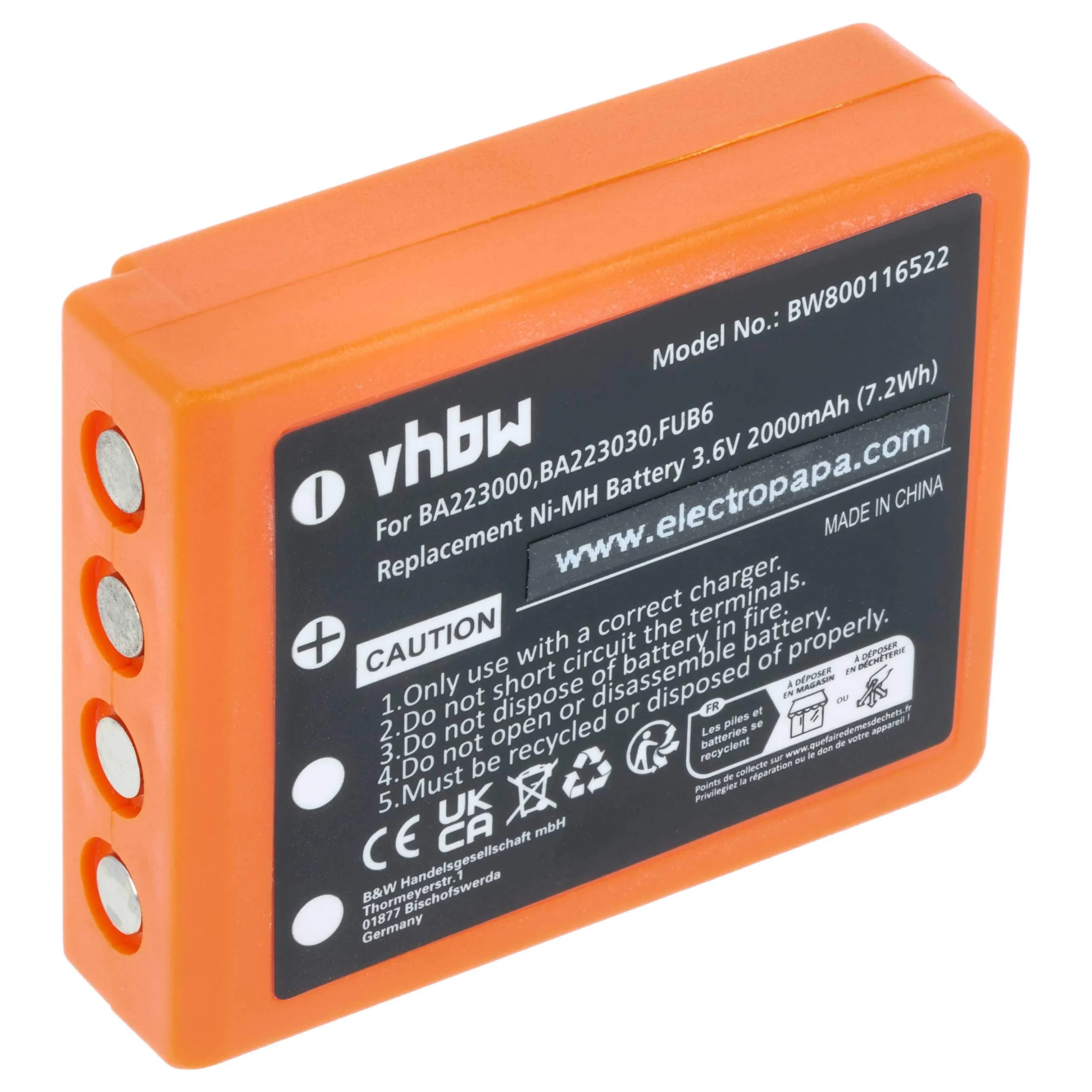 Batterie remplace HBC FBFUB09N, BA223031, BA223001, FUA39, BA223000, FUB6, BA223030 - 2000mAh 3,6V NiMH