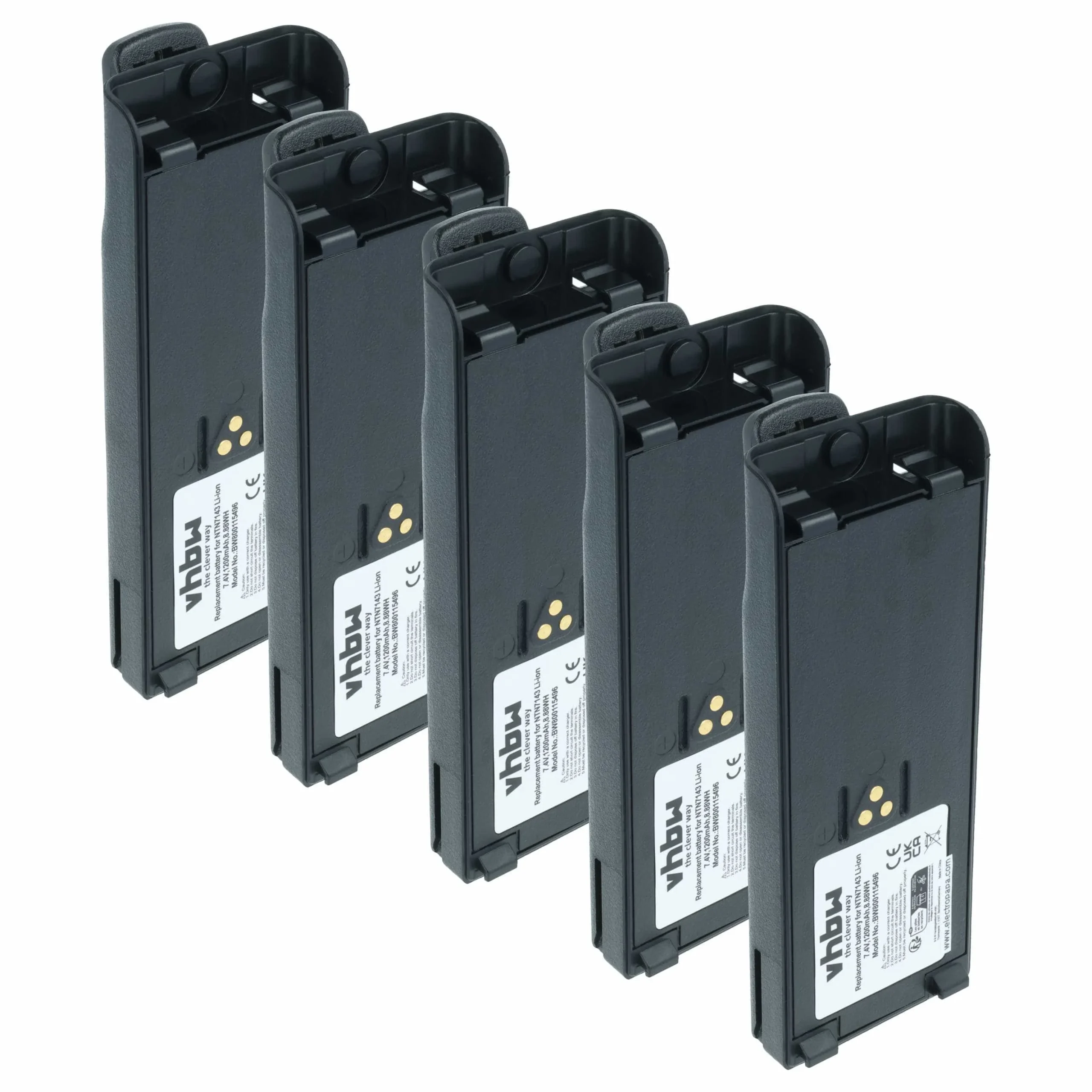 5x Batteries remplace Motorola NTN7143, FuG11b pour radio talkie-walkie Motorola- 1200mAh 7,4V Li-ion