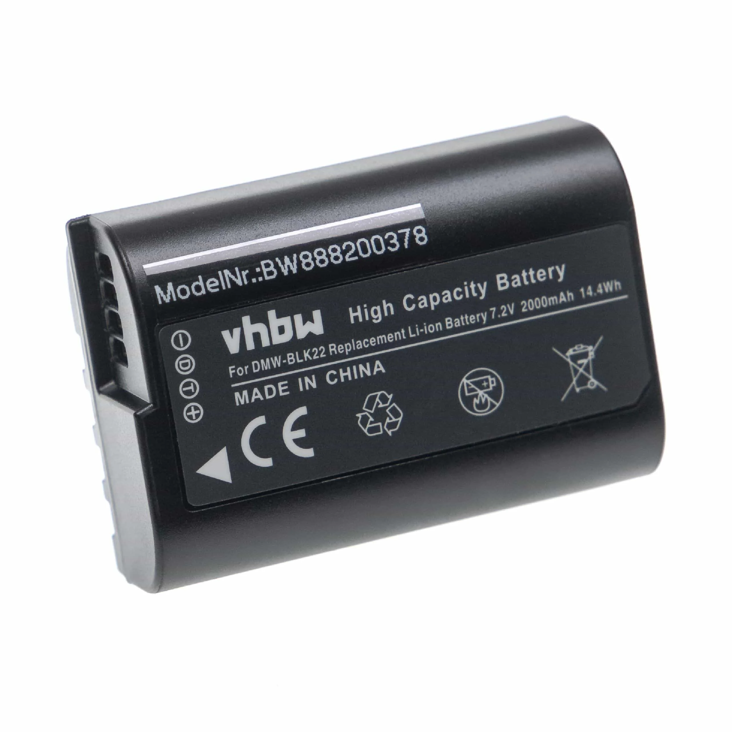 Batterie remplace Panasonic DMW-BLK22, DMW-BLK22GK pour appareil photo Panasonic- 2000mAh 7,2V Li-ion
