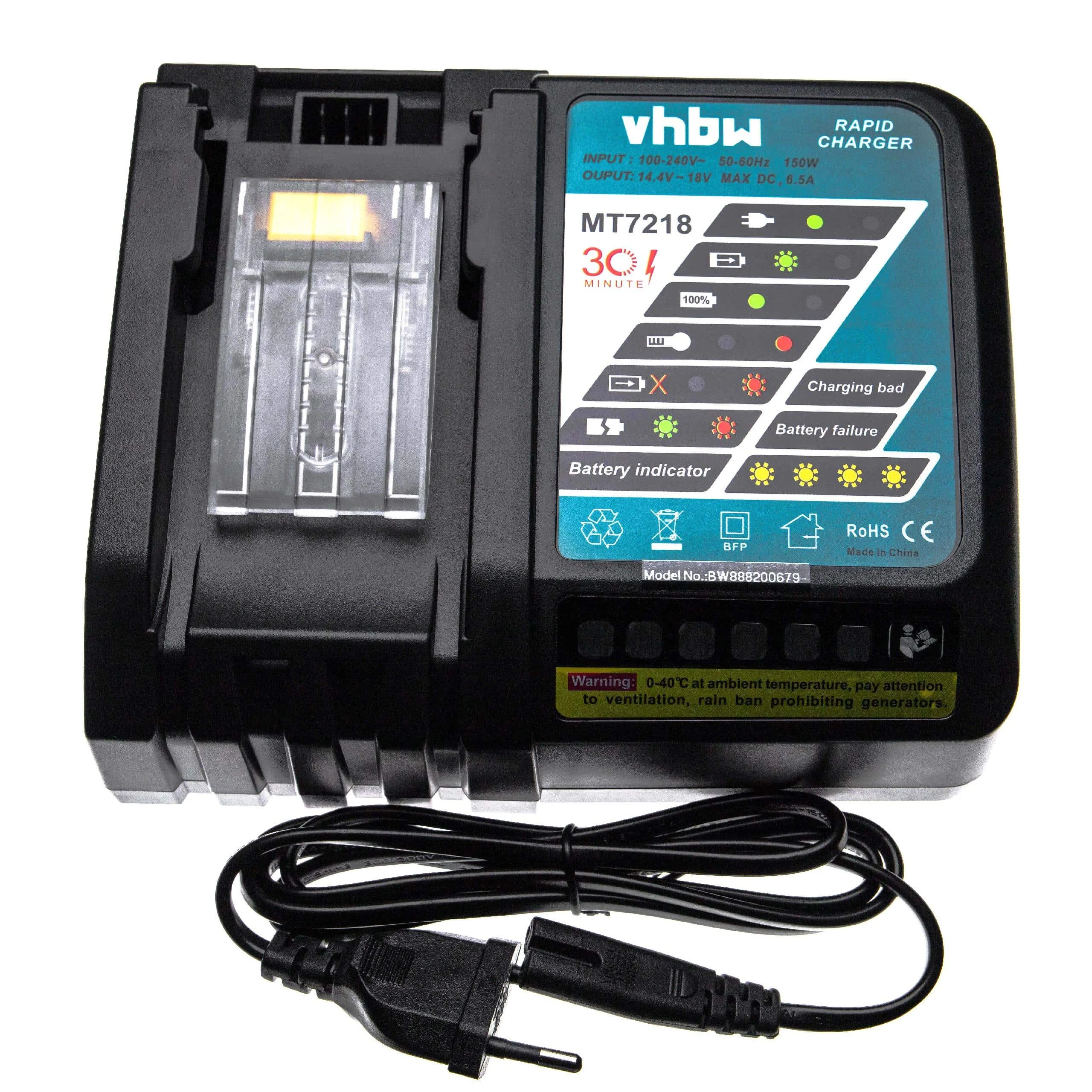 Chargeur rapide remplace Makita DC18RC pour batterie d'outil électrique Makita - Li-ion, 6,5A