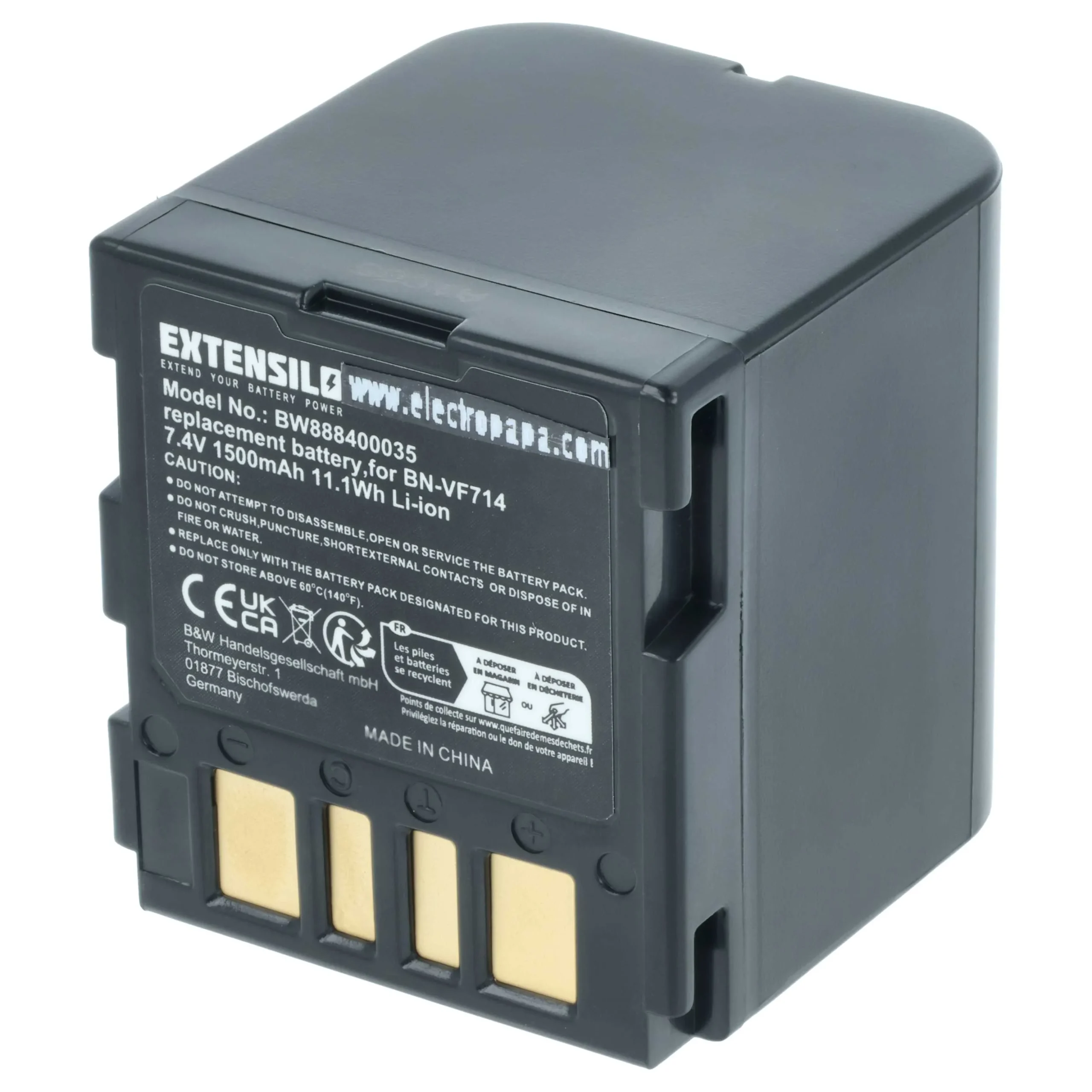 Batterie remplace JVC BN-VF707, BN-VF707U, BN-VF714, BN-VF714U pour appareil photo JVC- 1500mAh 7,4V Li-ion