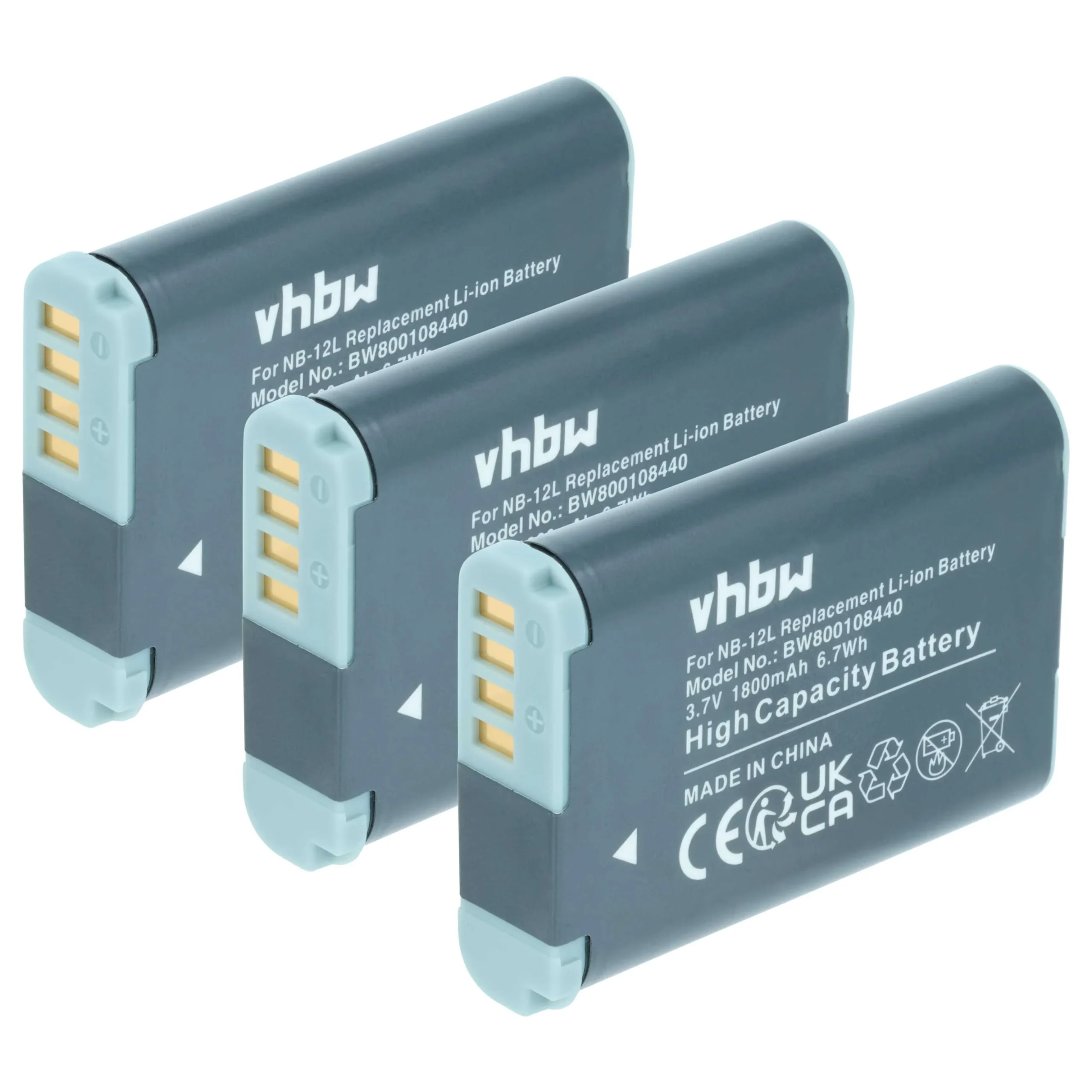 3x Batteries remplace Canon NB-12L pour appareil photo Canon- 1800mAh 3,7V Li-ion