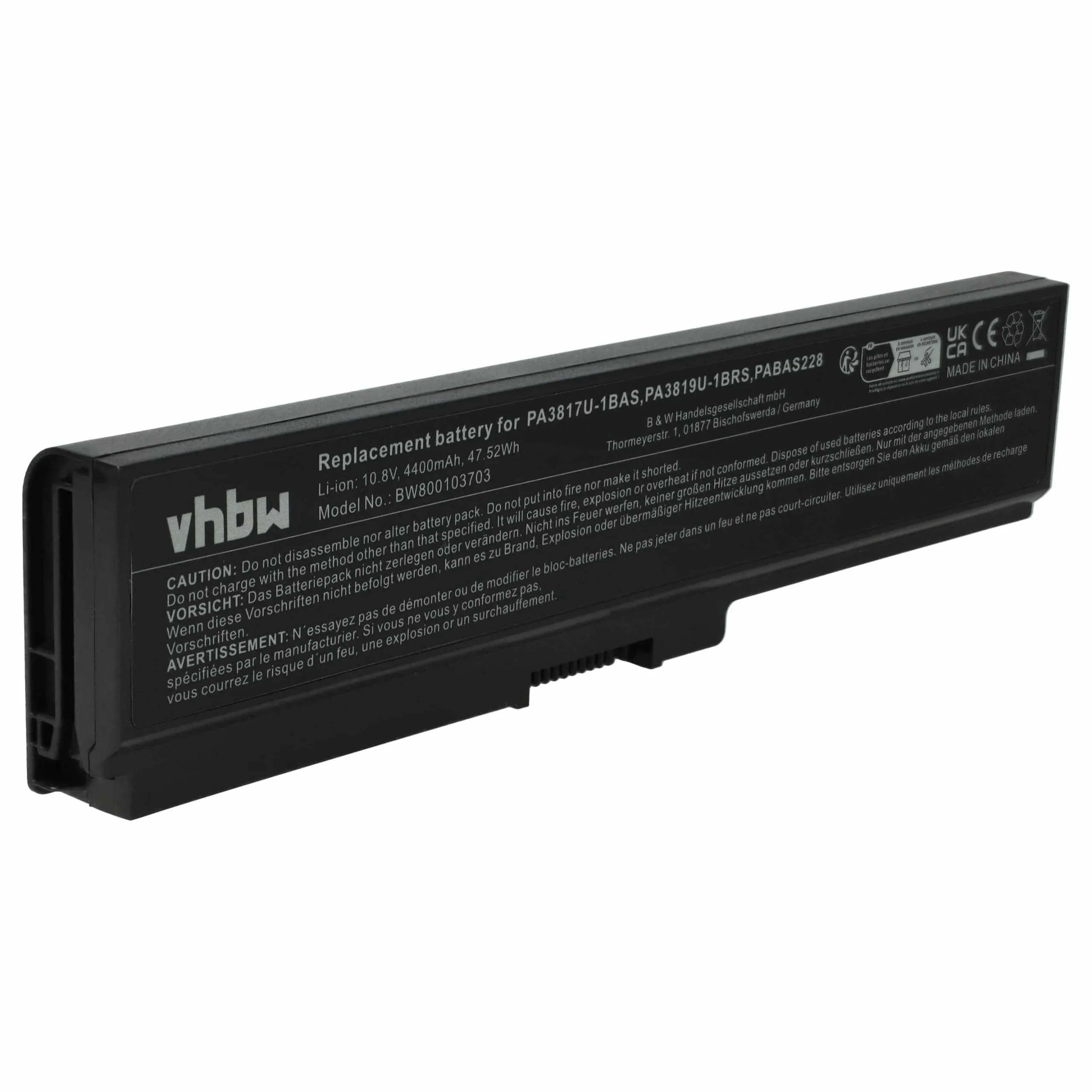 Batterie remplace Toshiba PA3817U-1BAS pour ordinateur portable Toshiba- 4400mAh 10,8V Li-ion, noir