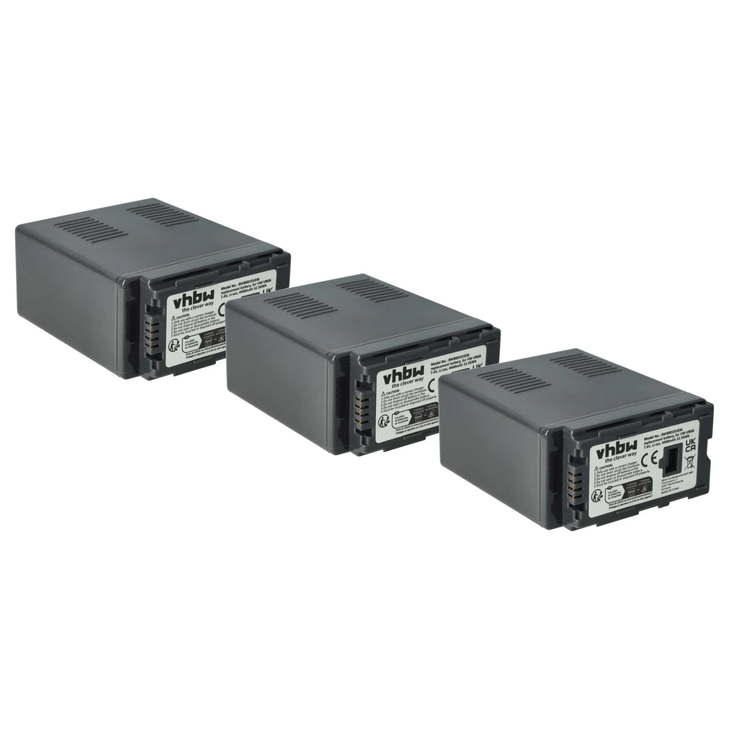 3x Batteries remplace Panasonic VW-VBG6 pour caméscope Panasonic- 4400mAh 7,4V Li-ion avec puce