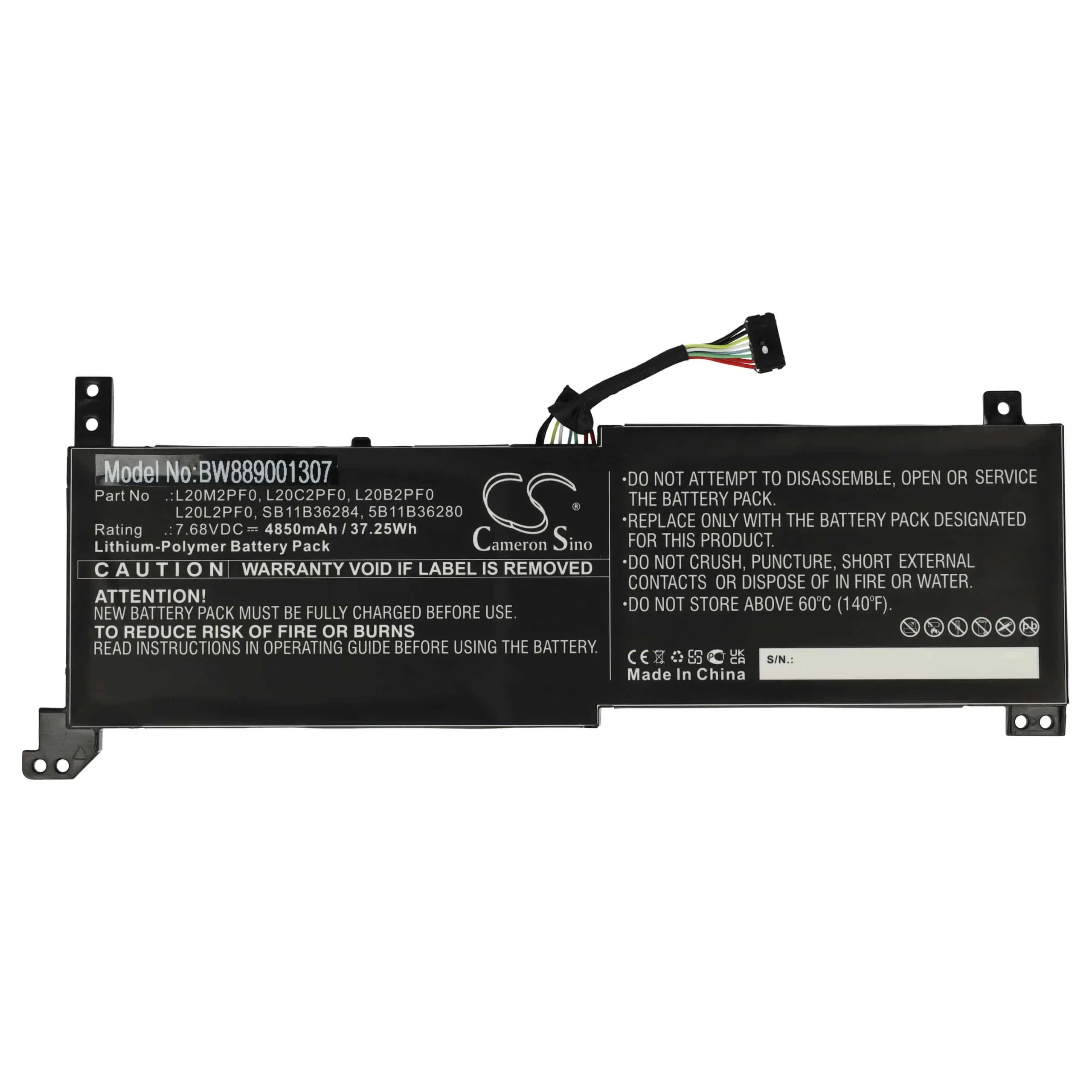 Batterie remplace Lenovo 5B11B36273, 5B11B36278 pour ordinateur portable Lenovo- 4850mAh 7,68V Li-polymère