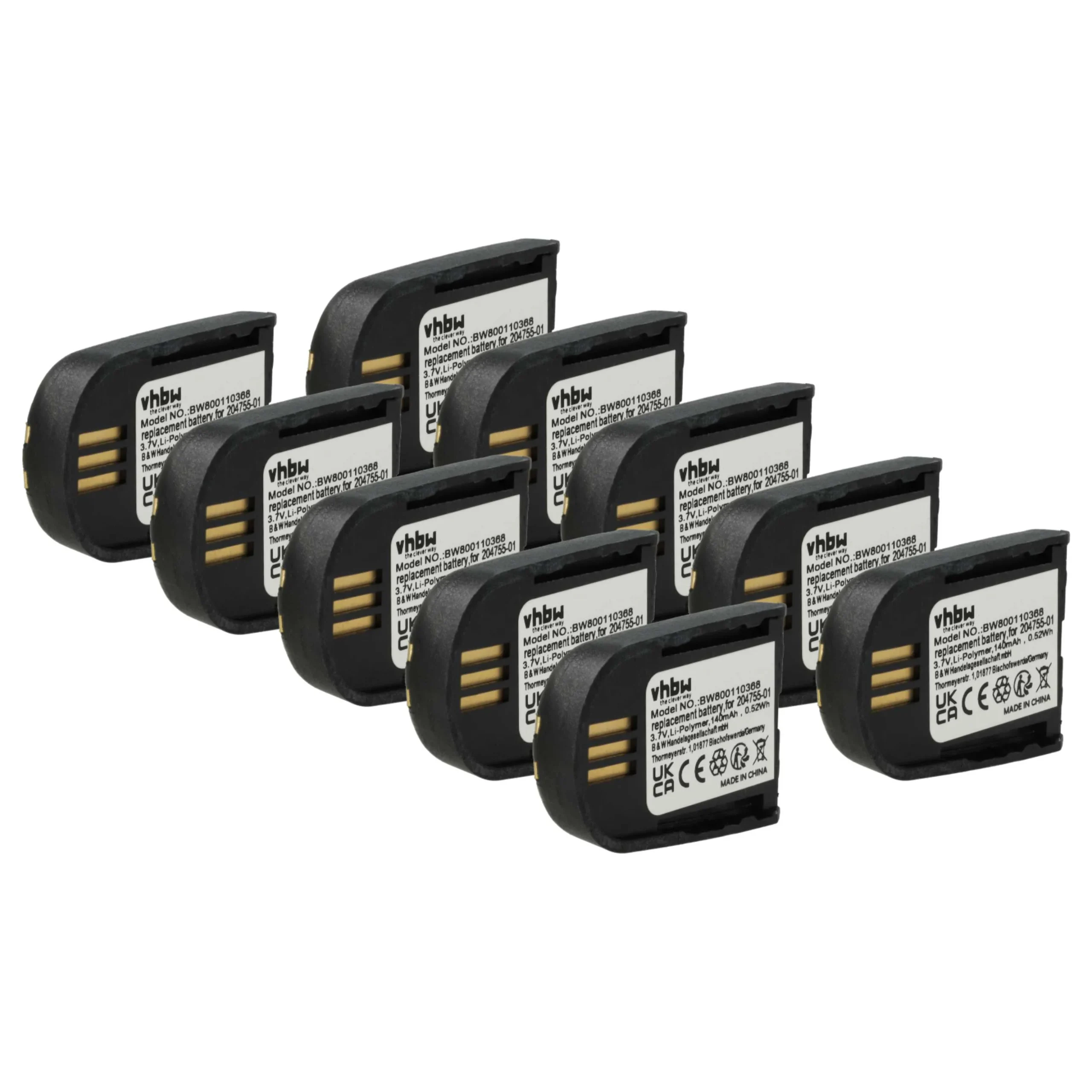 Batterie (10 pcs.) remplace Plantronics 204755-01, 82742-01 casque audio Microsoft - 140mAh 3,7V Li-polymère
