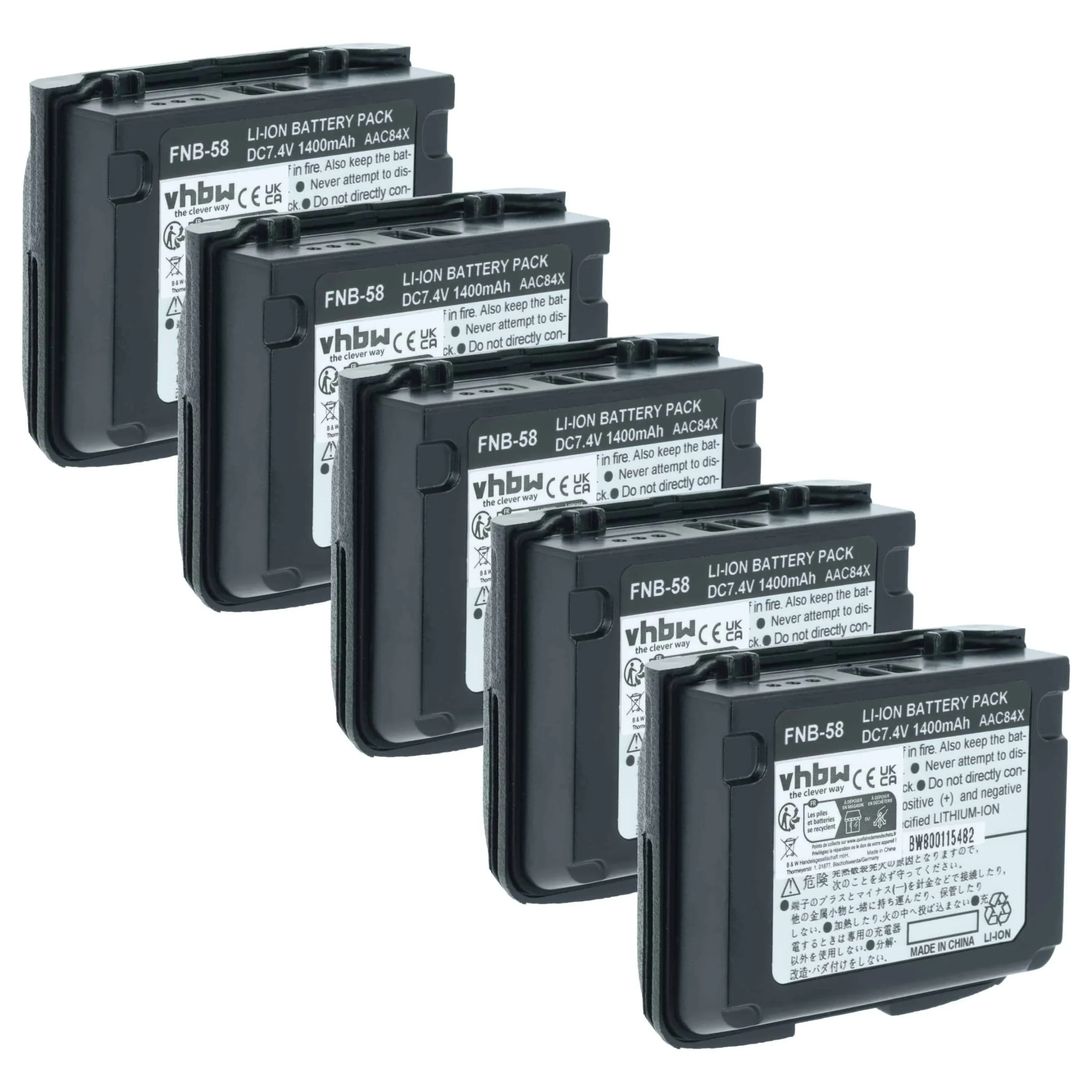 5x Batteries remplace Yaesu Vertex FNB-58, FNB-58Li pour radio talkie-walkie Horizon- 1400mAh 7,4V Li-ion