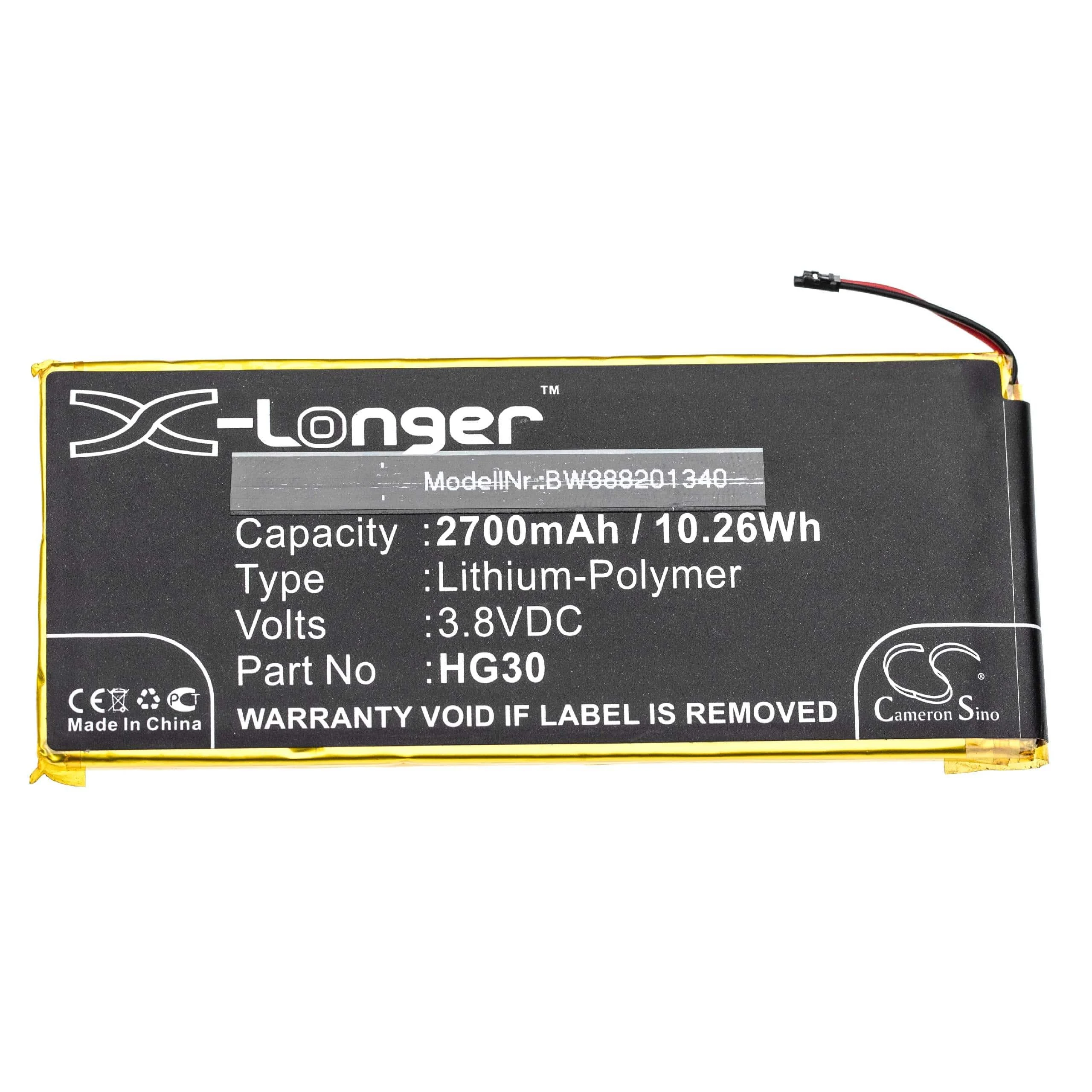 Batterie remplace Motorola HG30 téléphone portable Motorola - 2700mAh 3,8V Li-polymère