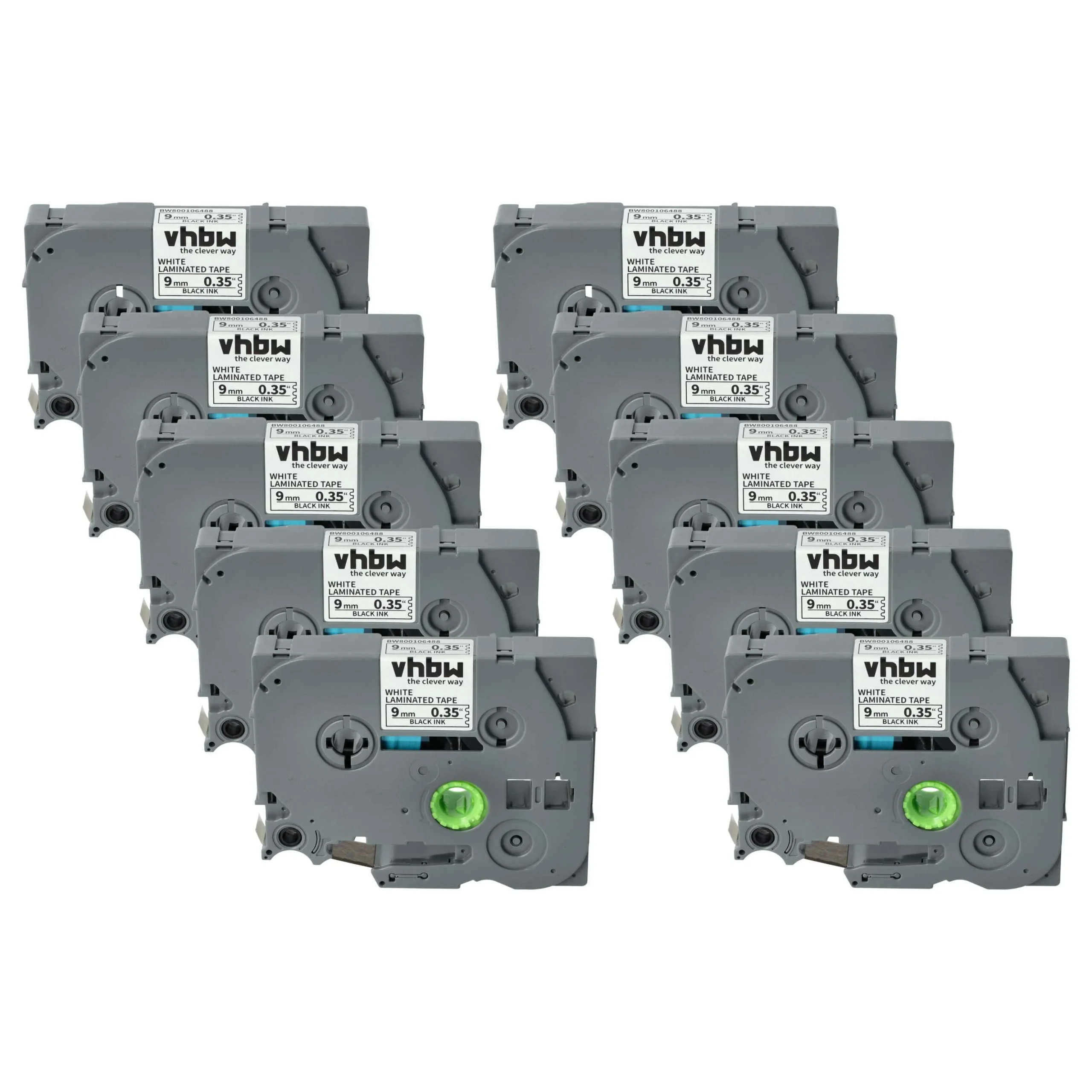 10x Cassettes à ruban remplacent Brother TZ-221, TZE-221 - 9mm lettrage Noir ruban Blanc, plastique