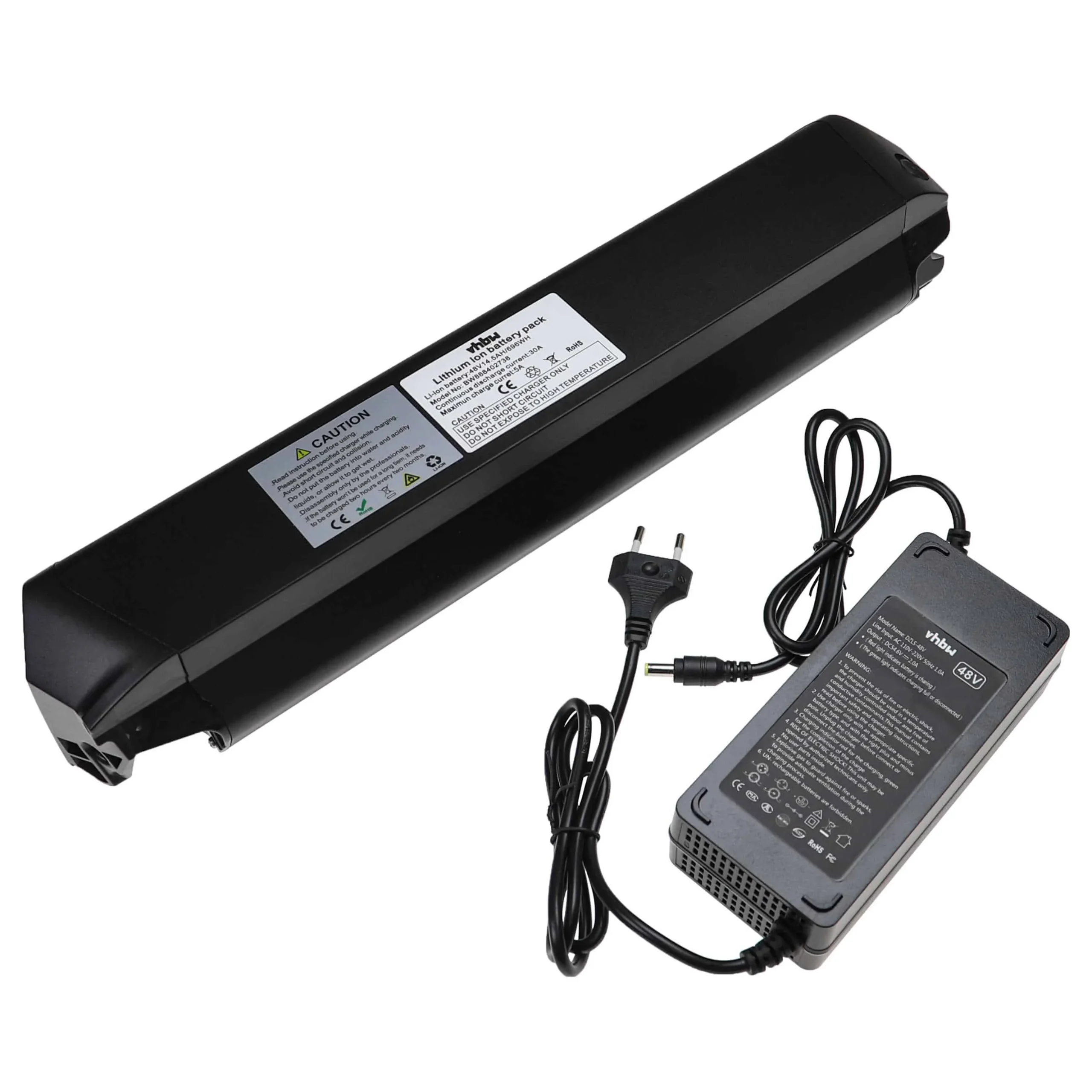 Batterie pour E-Bike LLobe, NCM, DeHawk, Fitifito - 14,5Ah 48V Li-ion chargeur noir