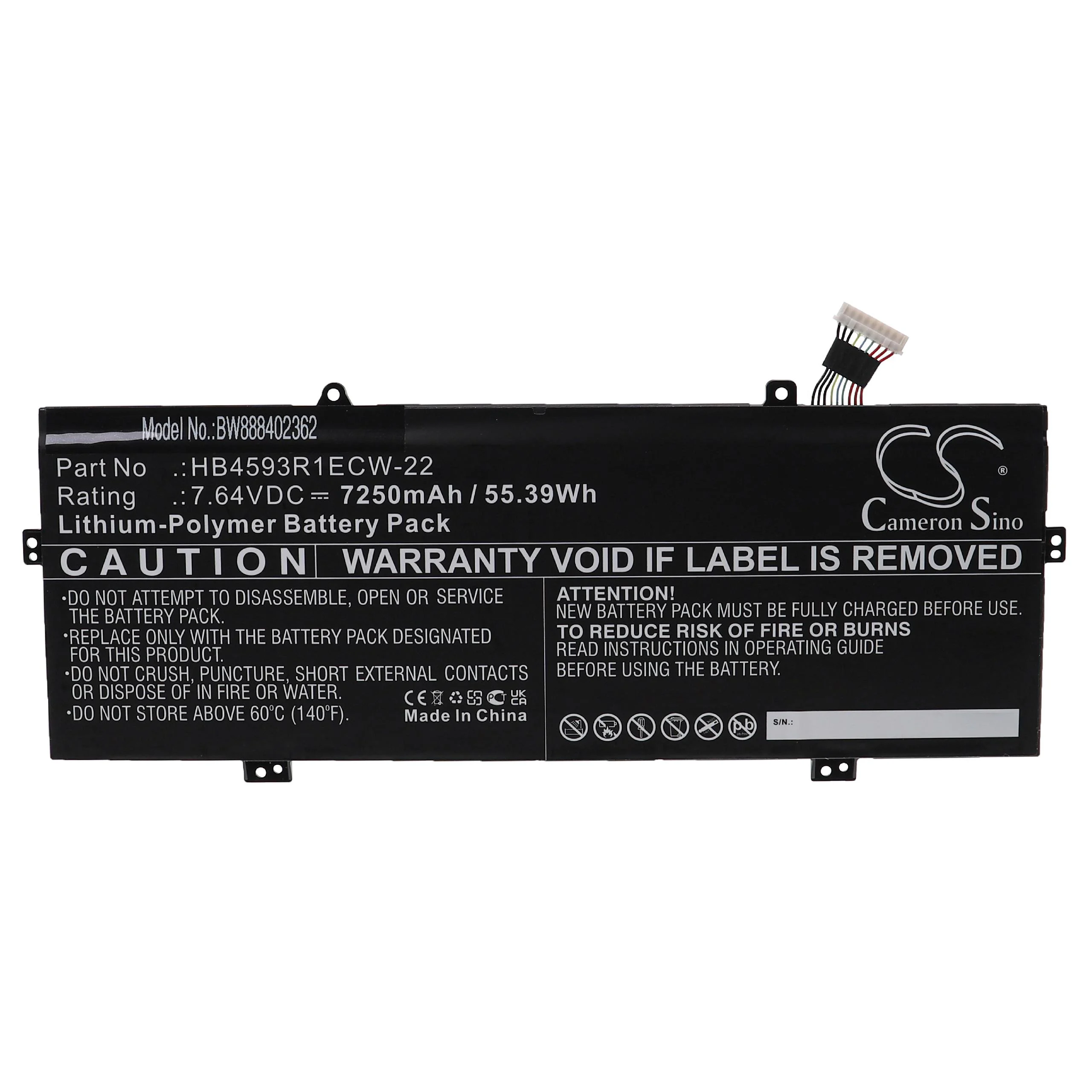 Batterie remplace Huawei HB4593R1ECW-22 pour ordinateur portable Huawei- 7250mAh 7,64V Li-polymère
