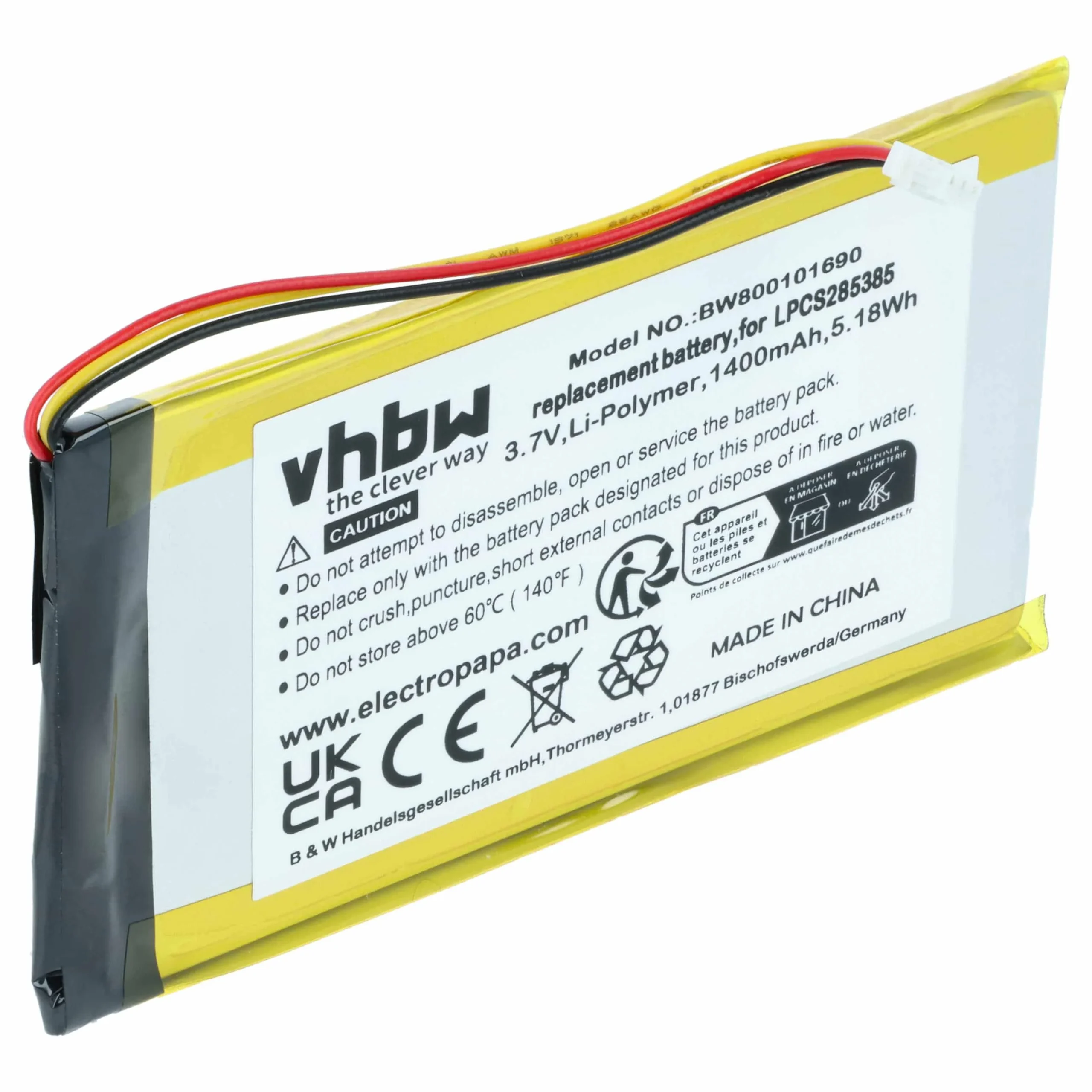 Batterie remplace Creative Labs BA20603R79914, DVP-HD0003 pour lecteur MP3 Creative Labs - 1400mAh 3,7V Li-ion