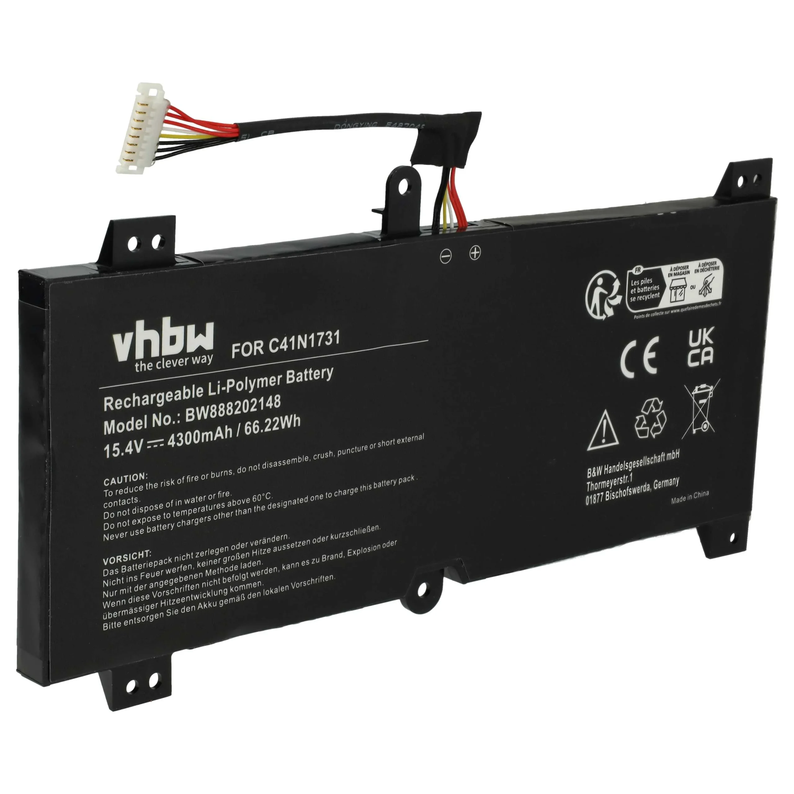 Batterie remplace Asus 0B200-02940000, C41N1731 pour ordinateur portable Asus- 4300mAh 15,4V Li-polymère