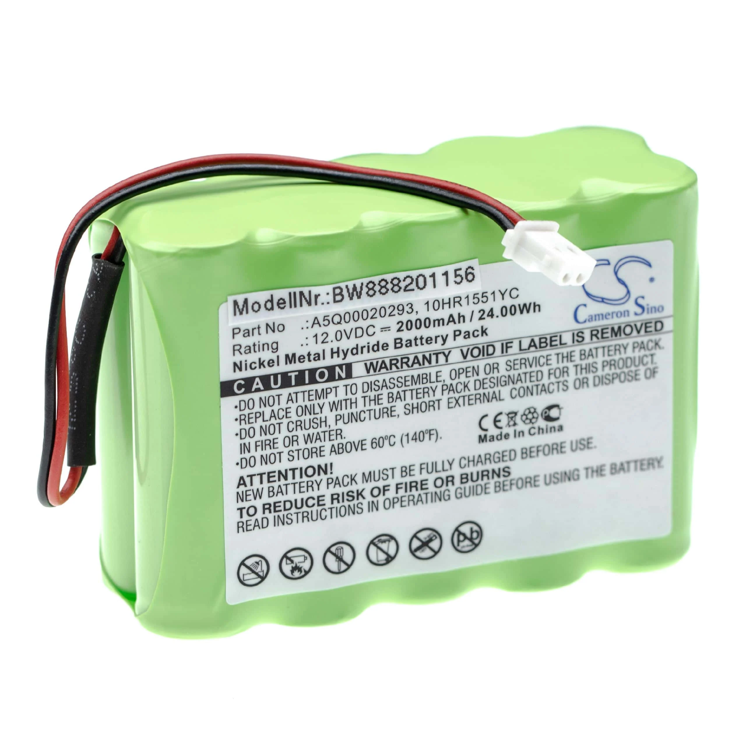 Batterie remplace Siemens A5Q00020293, IAB1201-8, 10HR1551YC pour centrale d'alarme Siemens - 2000mAh 12V NiMH