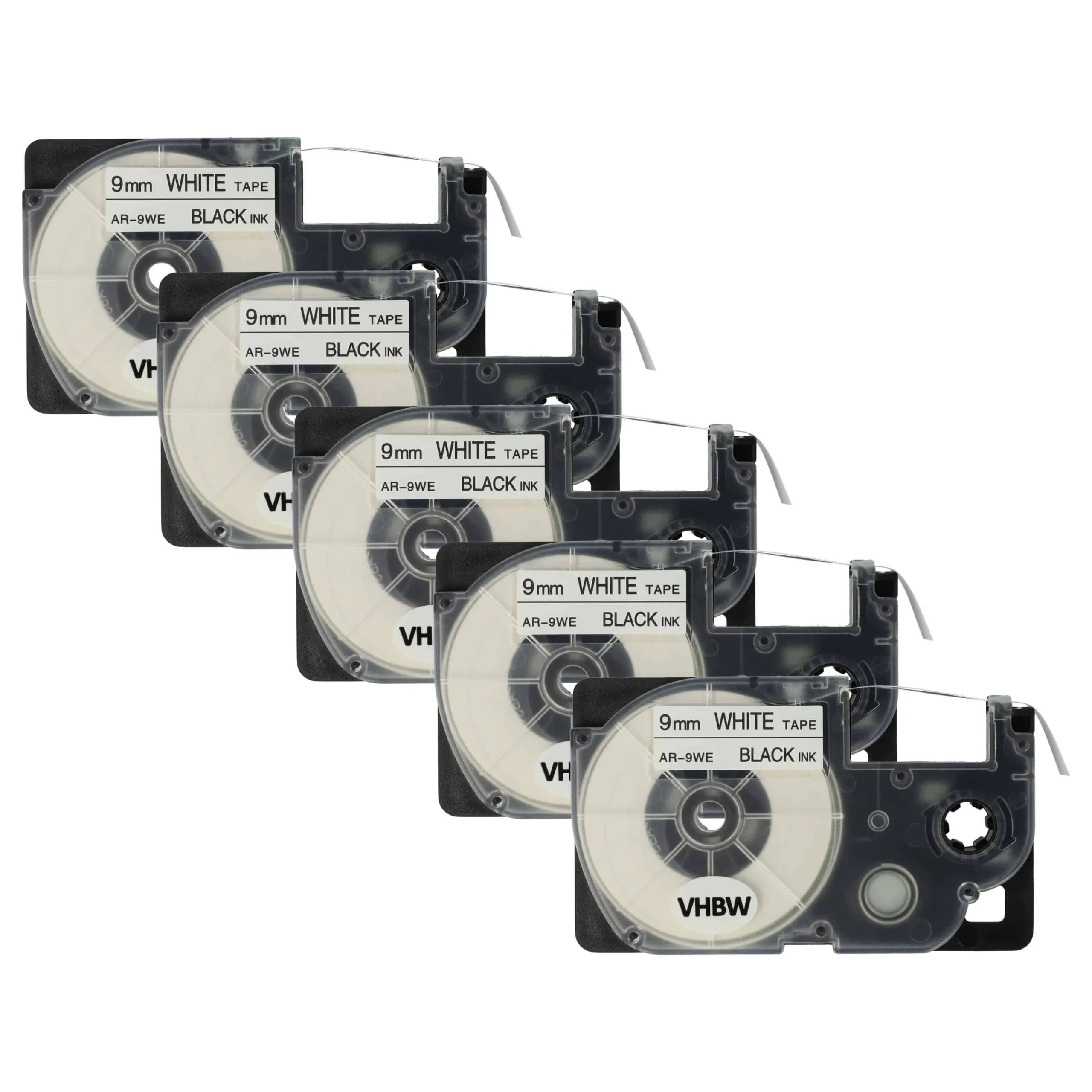 5x Cassettes à ruban remplacent Casio XR-9WE, XR-9WE1 - 9mm lettrage Noir ruban Blanc, plastique