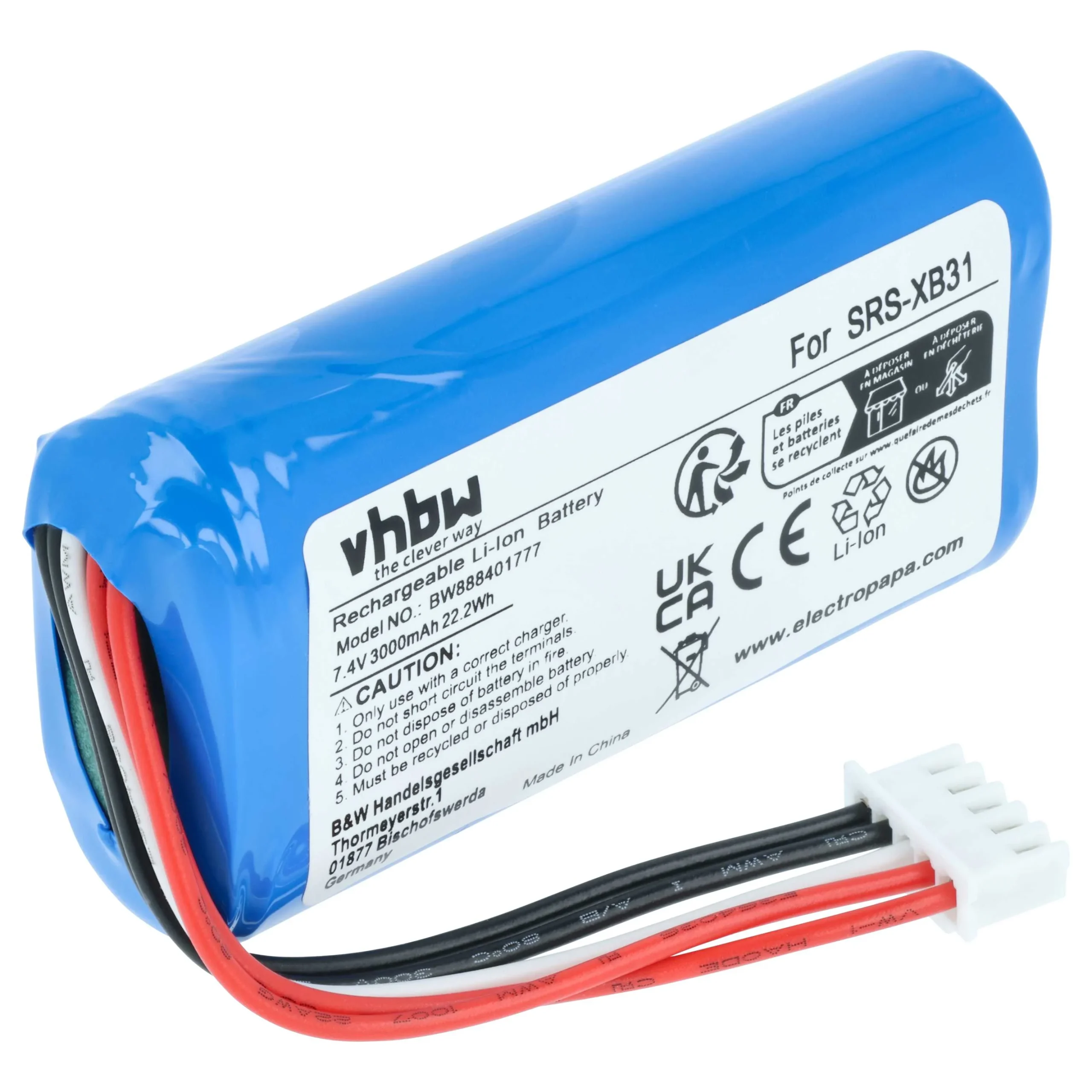 Batterie remplace Sony ID1057, IAJ002NA, ST-06 enceinte Sony - 3000mAh 7,4V Li-ion