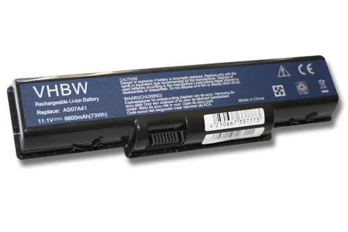 Batterie remplace Acer AS07A31, AS07A32, AS07A41 pour ordinateur portable Gateway- 6600mAh 11,1V Li-ion, noir