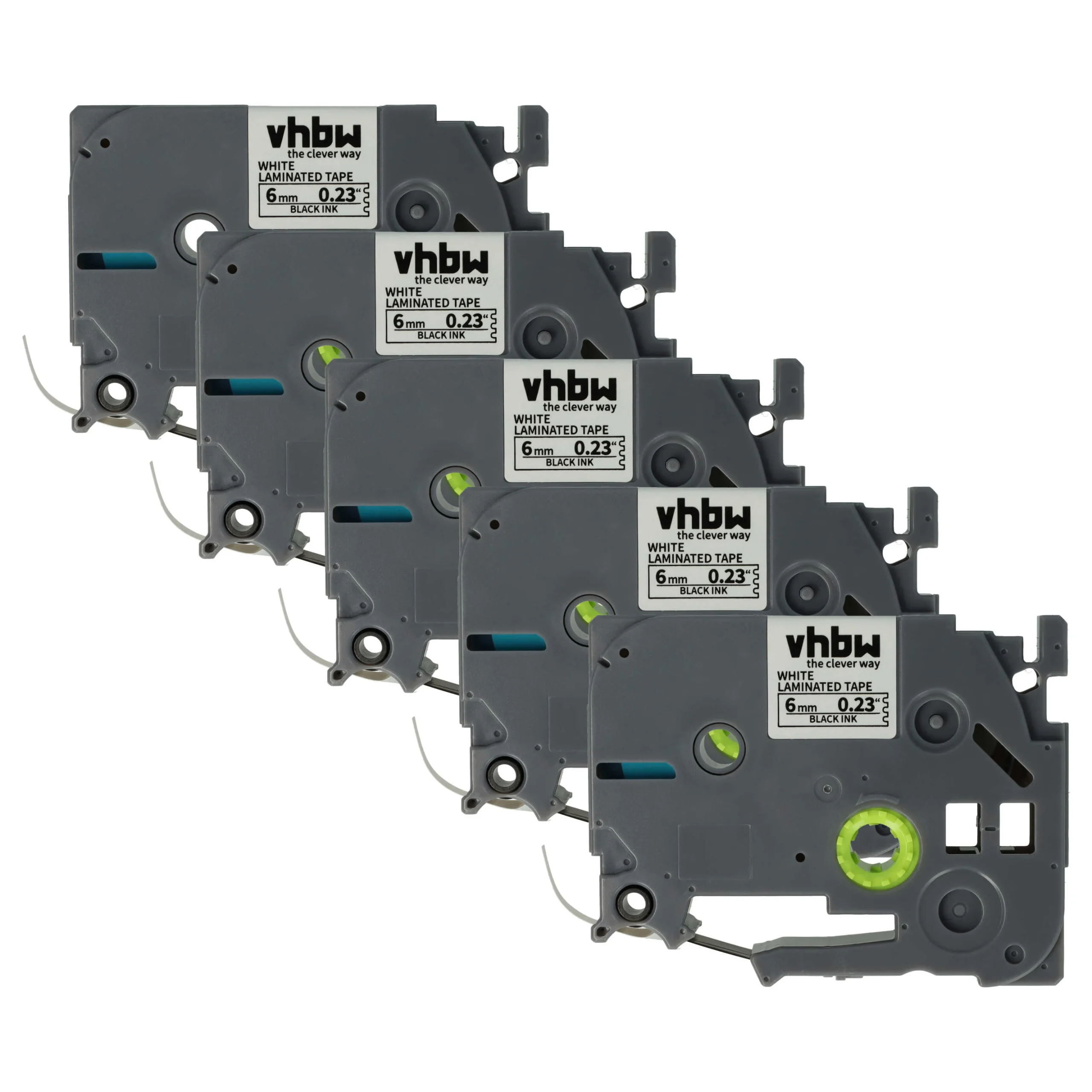 5x Cassettes à ruban remplacent Brother TZ-211, TZE-211 - 6mm lettrage Noir ruban Blanc, plastique