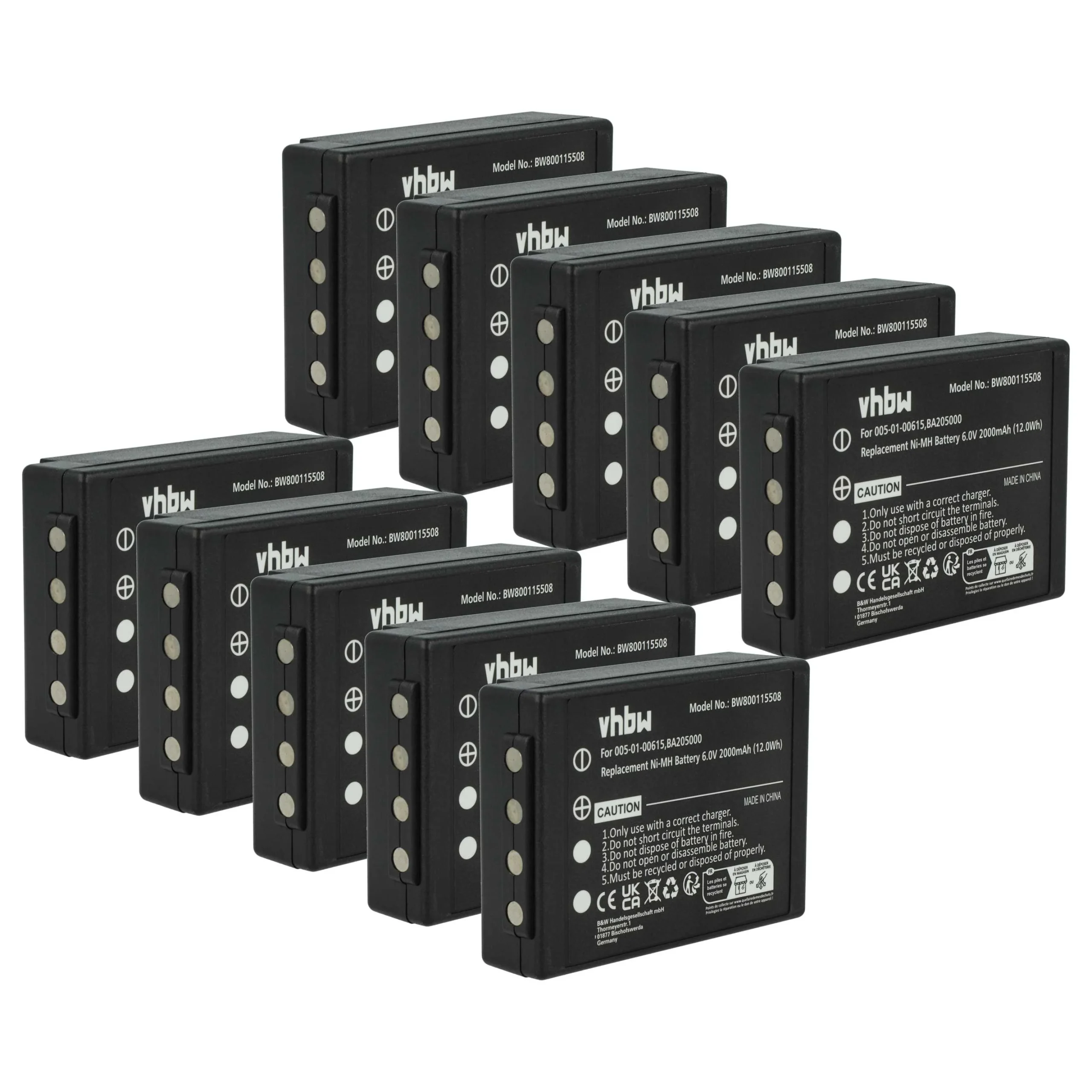 Batterie (10 pièces) remplace HBC 005-01-00615, BA205000, BA206000, BA206030, BA205030 - 2000mAh 6V NiMH