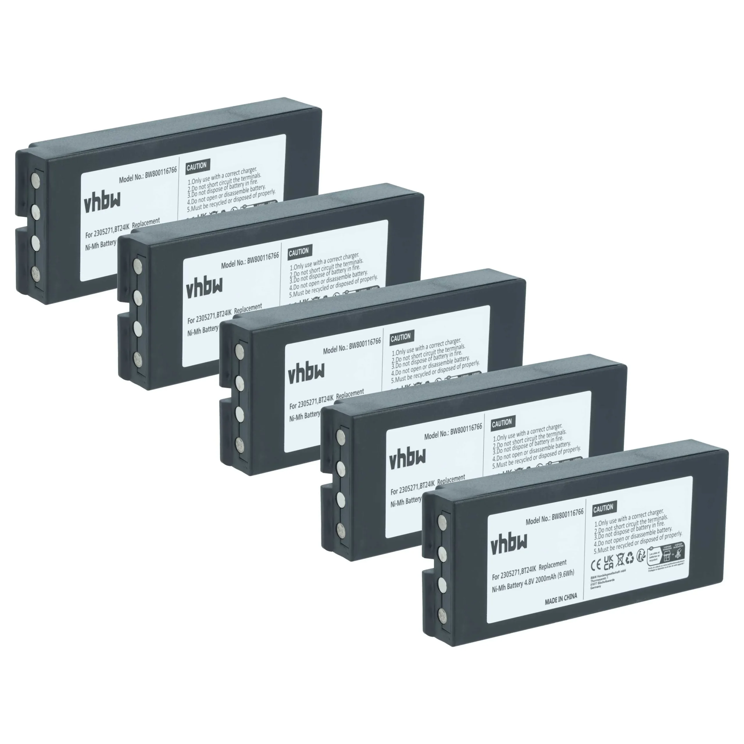 Batterie (5 pièces) remplace Danfoss 2305271, BT24IK - 2000mAh 4,8V NiMH