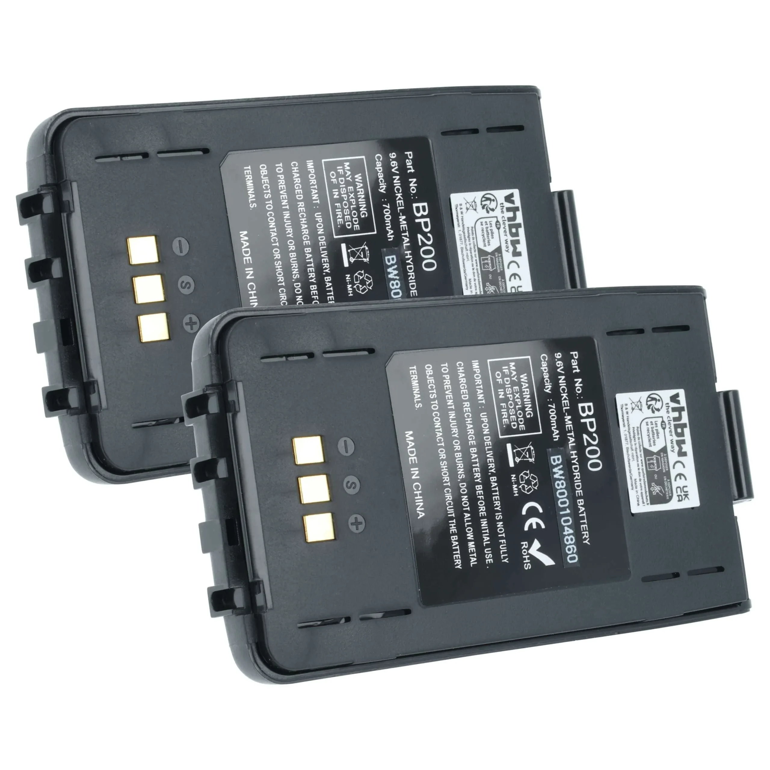 2x Batteries remplace Icom BP-200, BP-200L, BP-200H, BP-200M pour radio talkie-walkie Icom- 750mAh 9,6V NiMH