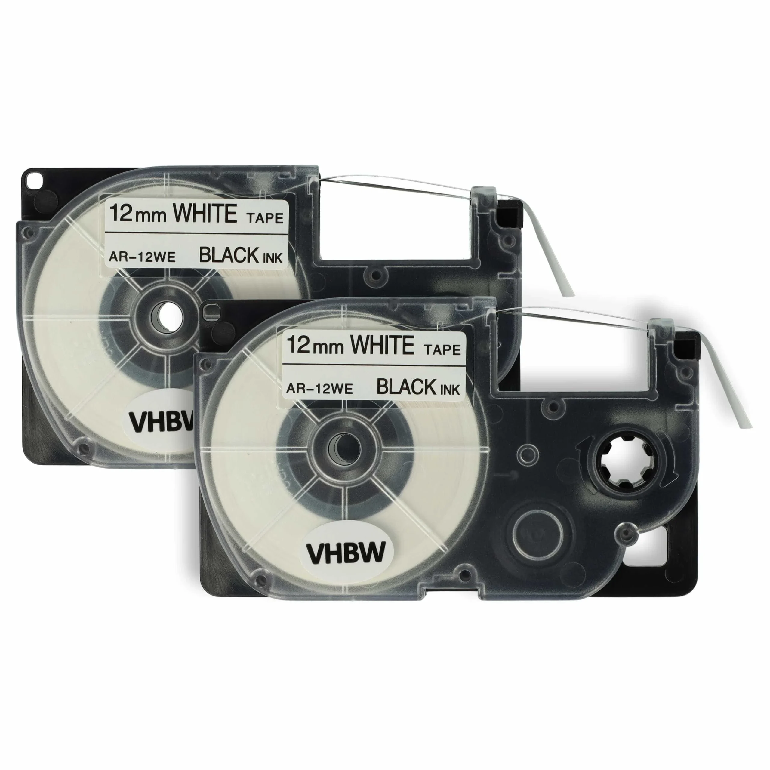 2x Cassettes à ruban remplacent Casio XR-12WE, XR-12WE1 - 12mm lettrage Noir ruban Blanc, plastique