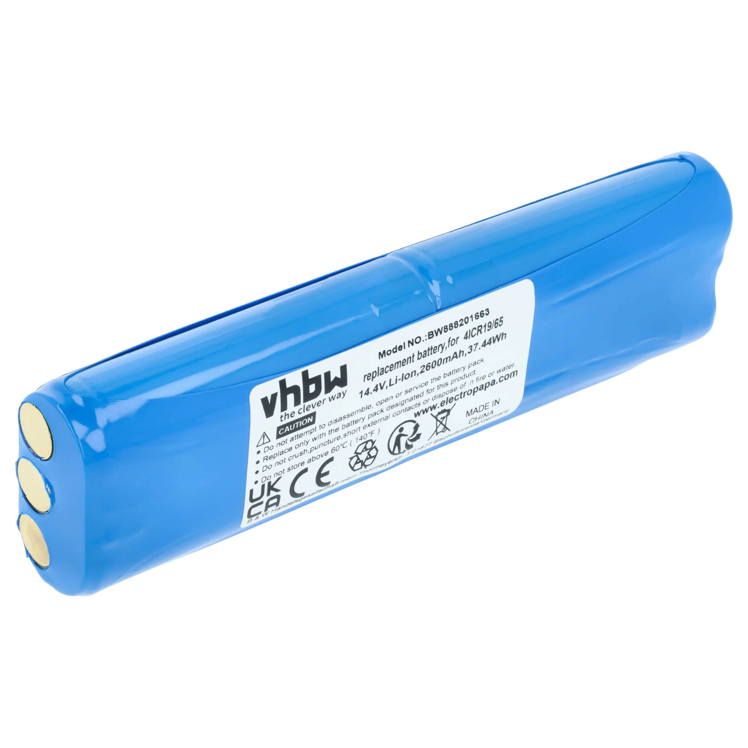 Batterie remplace Bissell 4ICR19/65, 1607381 pour aspirateur Philips - 2600mAh 14,4V Li-ion