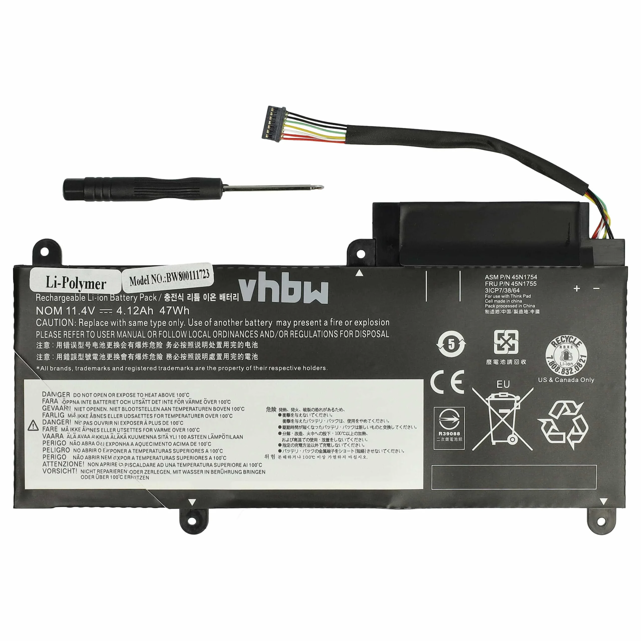 Batterie remplace Lenovo 00HW022, 45N1752, 45N1753 pour ordinateur portable Lenovo- 4120mAh 11,4V Li-polymère
