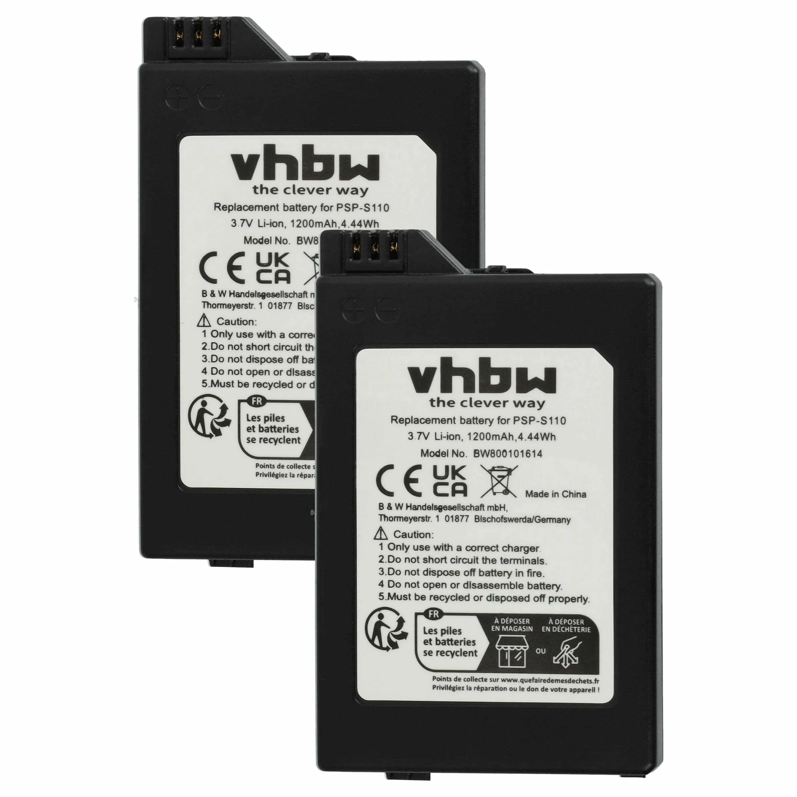 Batterie (2 pcs.) remplace Sony PSP-S110 console de jeux - 1200mAh 3,7V Li-ion
