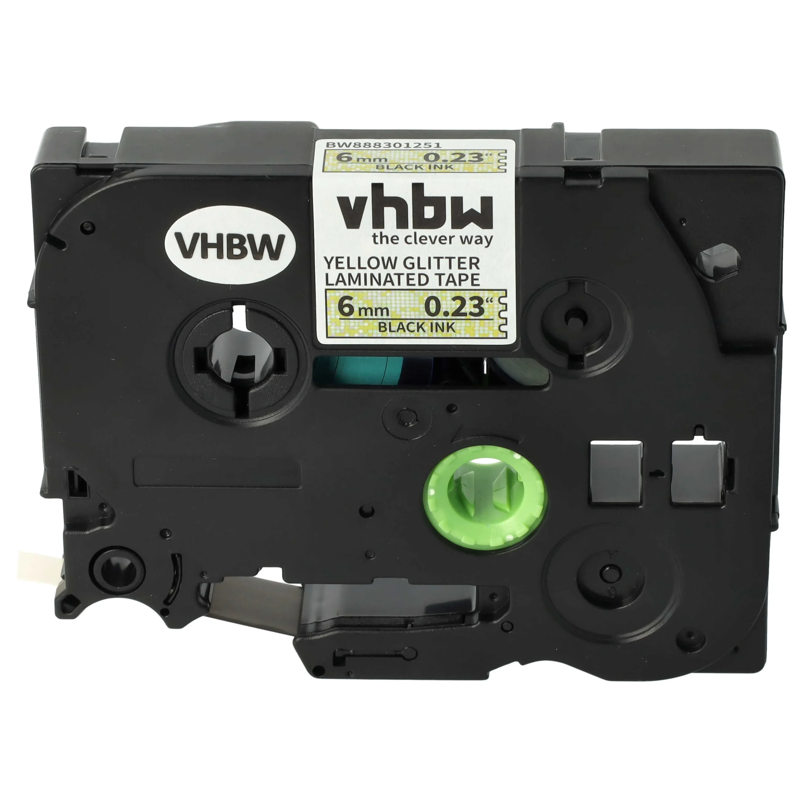 Cassette à ruban remplace Brother TZE-611L1 - 6mm lettrage Noir ruban Jaune paillettes, plastique