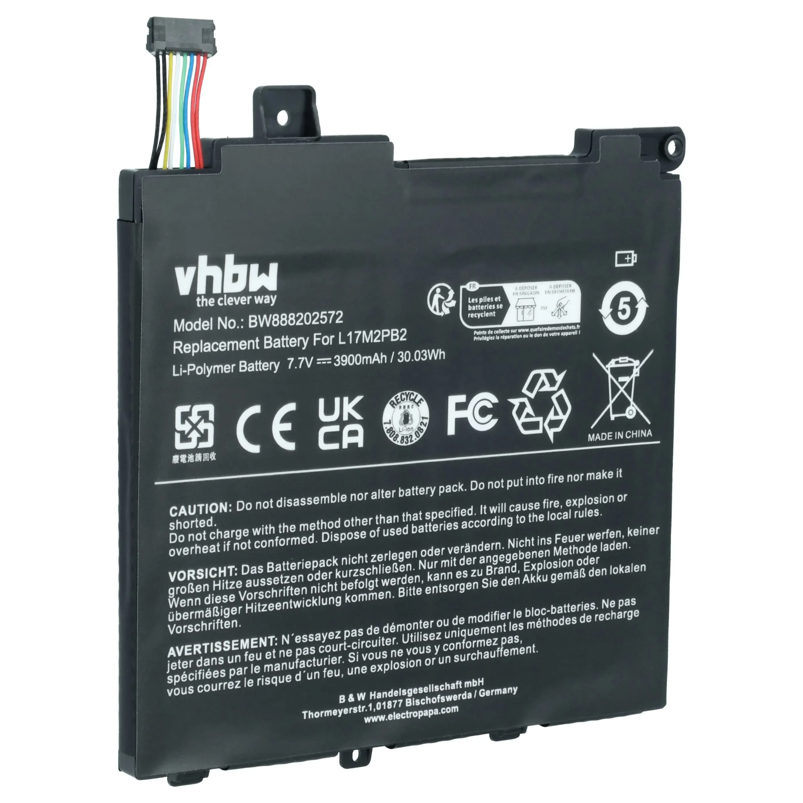 Batterie remplace Lenovo 5B10P53997, 5B10P54001 pour ordinateur portable Lenovo- 3900mAh 7,7V Li-polymère