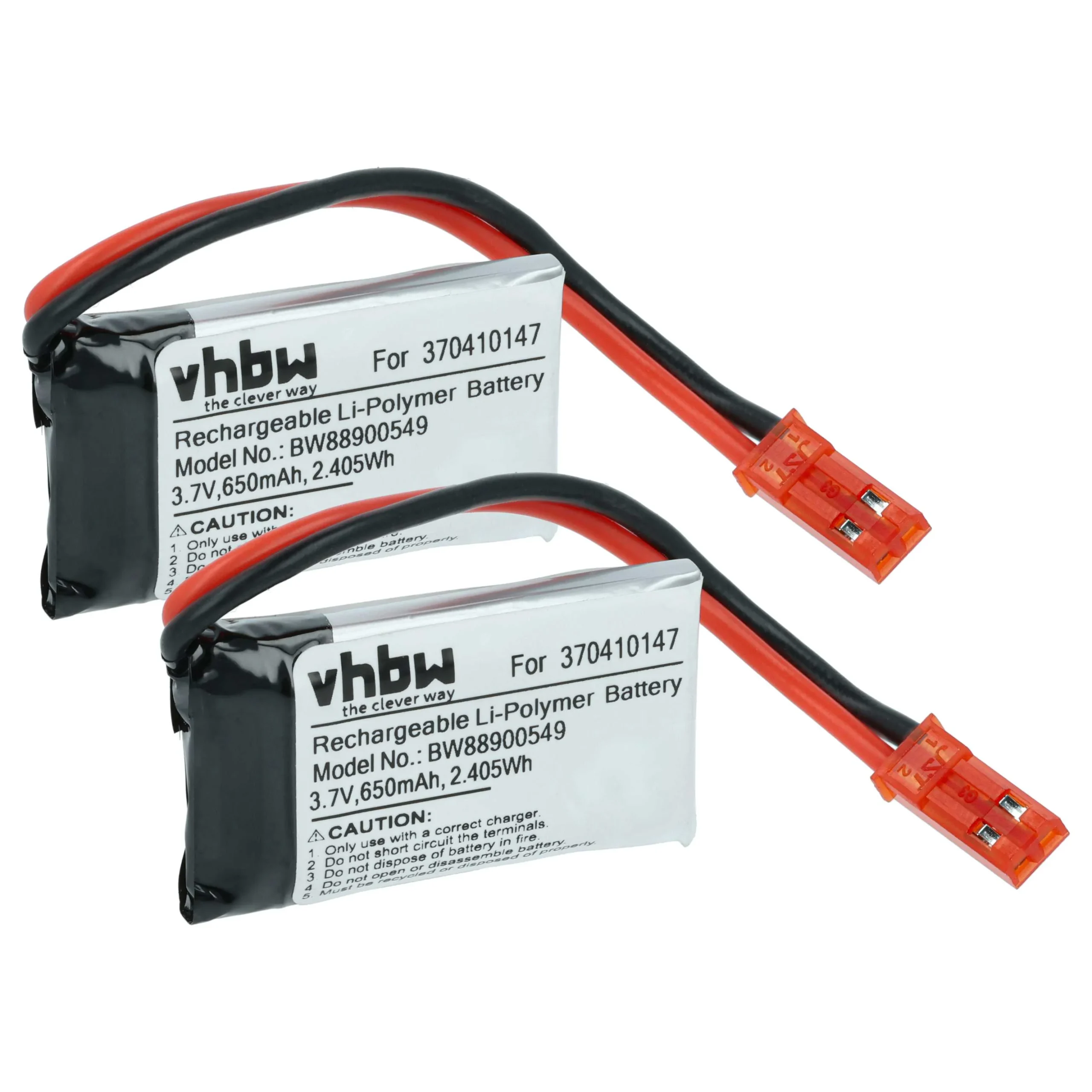 Batterie (2 pcs.) remplace Carrera 370410147 modèle radio-télécommandé - 650mAh 3,7V Li-polymère, JST BEC