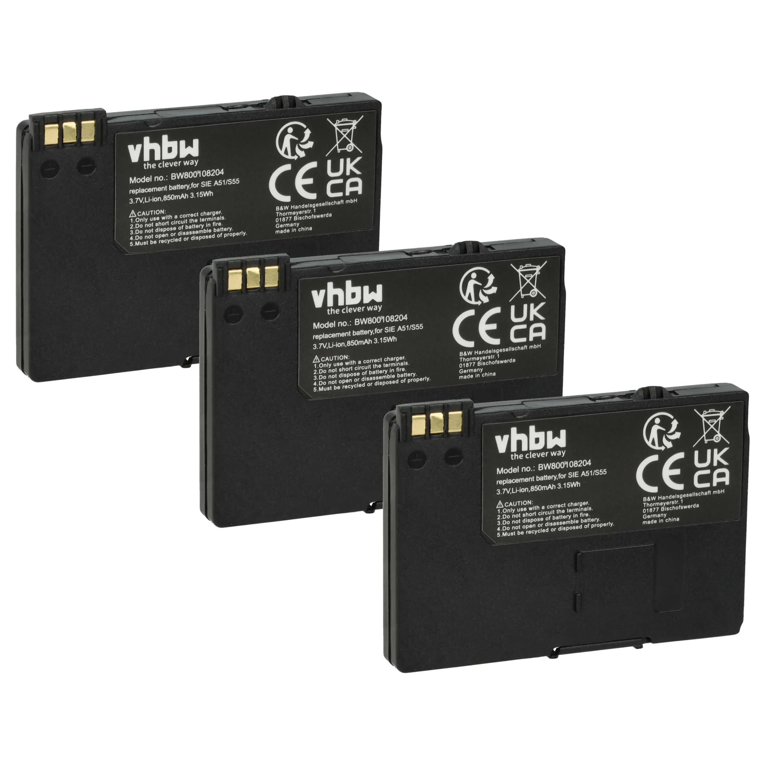 3x Batteries remplace EBA-510, L36145-K1310-X401, BASIC56 pour téléphone Swisscom - 850mAh 3,7V Li-ion