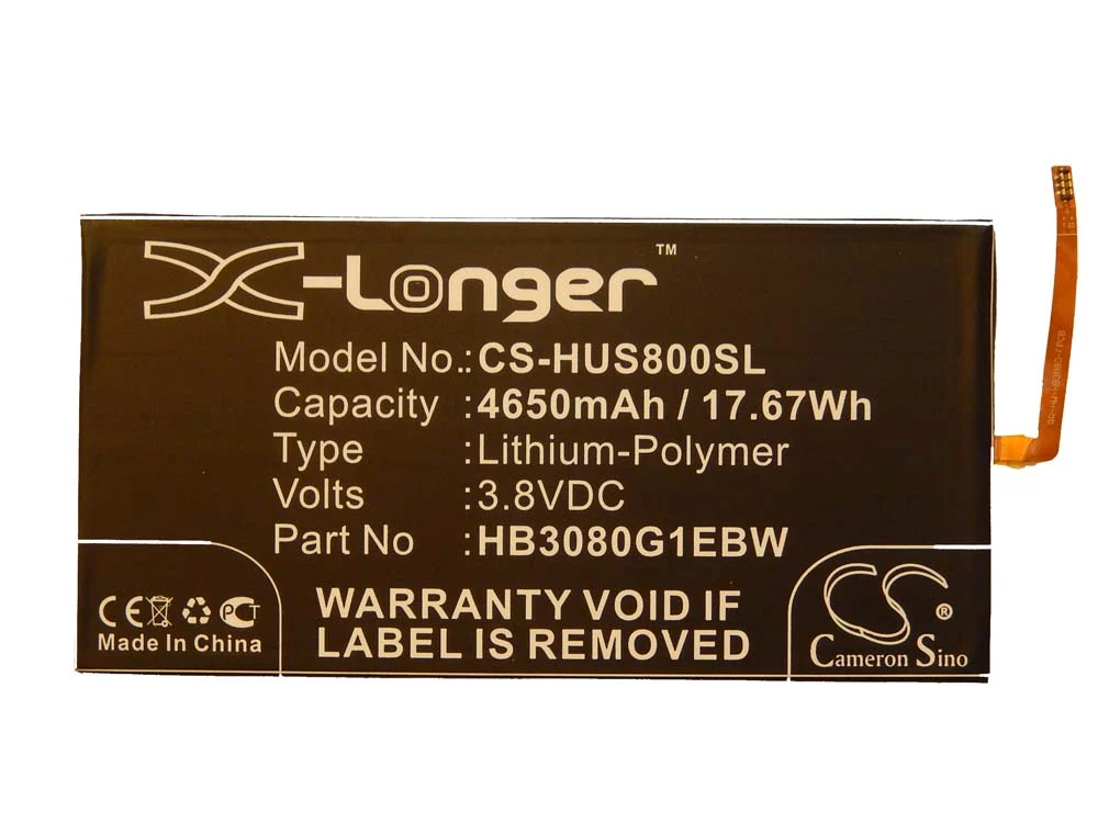 Batterie remplace Huawei HB3080G1EBC pour ordinateur portable Huawei- 4650mAh 3,8V Li-polymère, noir