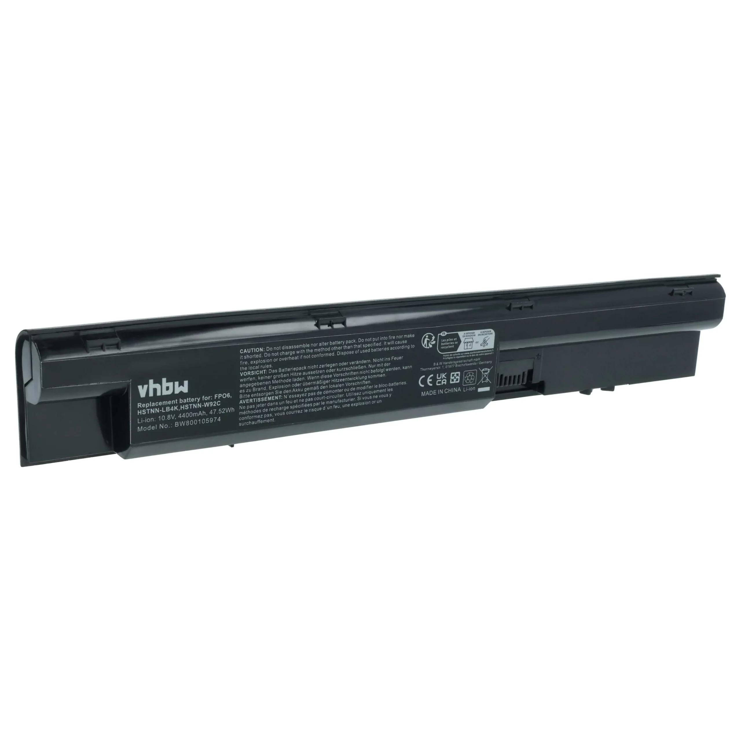 Batterie remplace HP 707616-141, 3ICR19/65-3 pour ordinateur portable HP- 4400mAh 10,8V Li-ion, noir