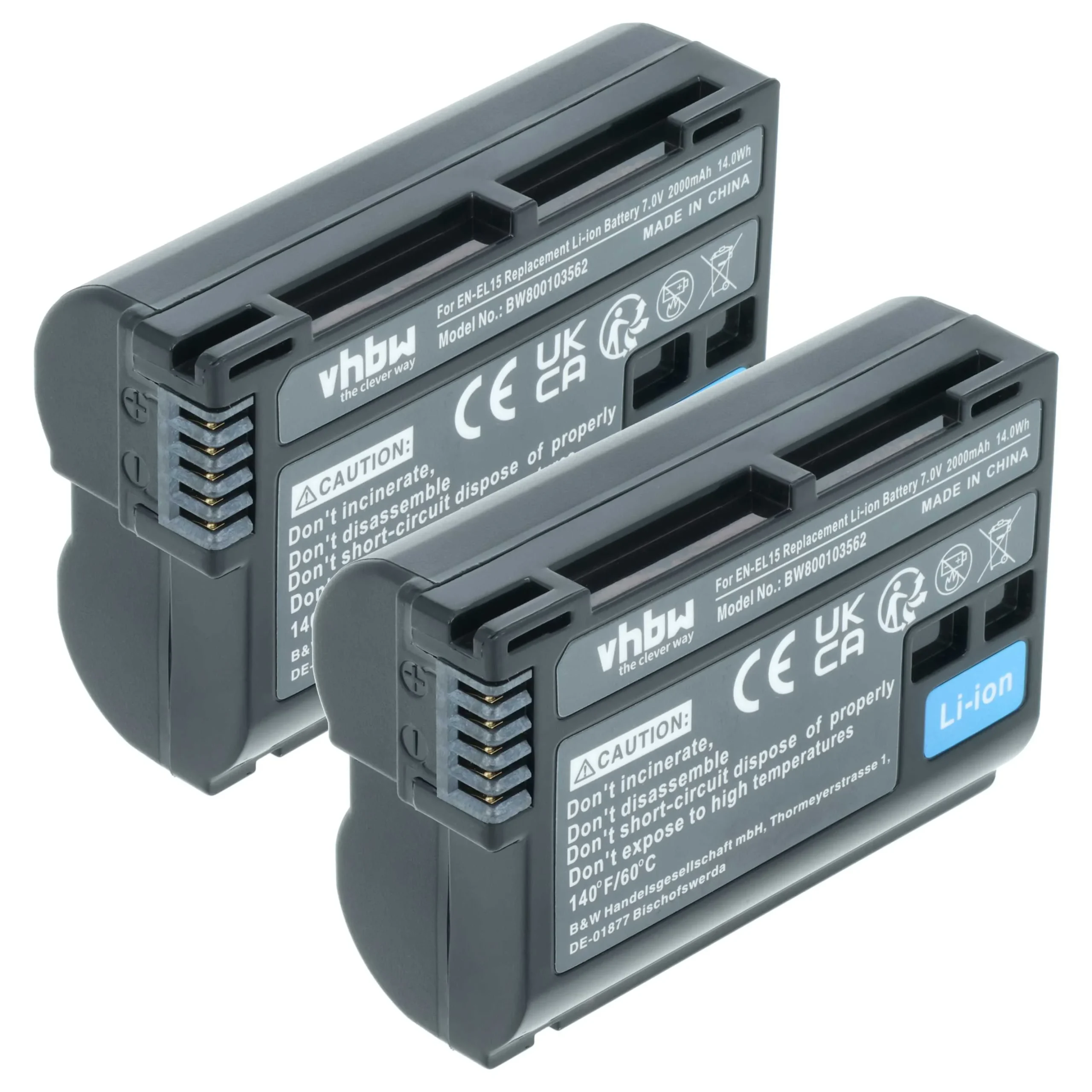 2x Batteries remplace Nikon EN-EL15, EN-EL15b, EN-EL15A, EN-EL15c pour appareil photo Nikon- 2000mAh 7V Li-ion