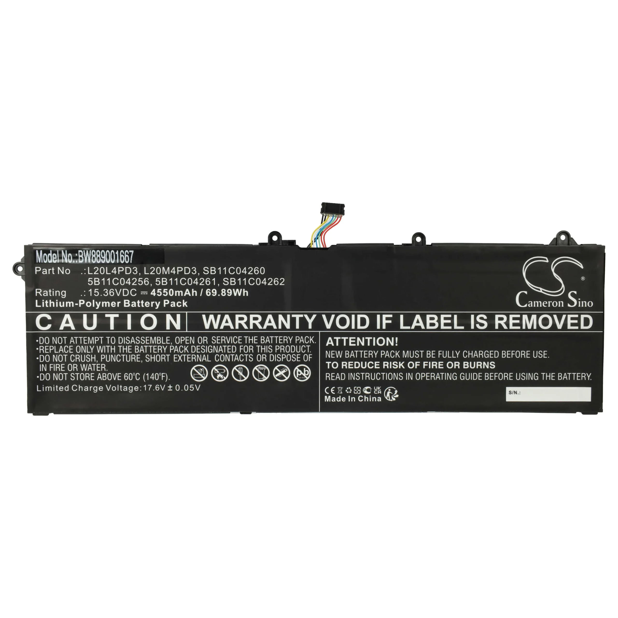 Batterie remplace Lenovo 5B11C04256 pour ordinateur portable Lenovo- 4550mAh 15,36V Li-polymère, noir