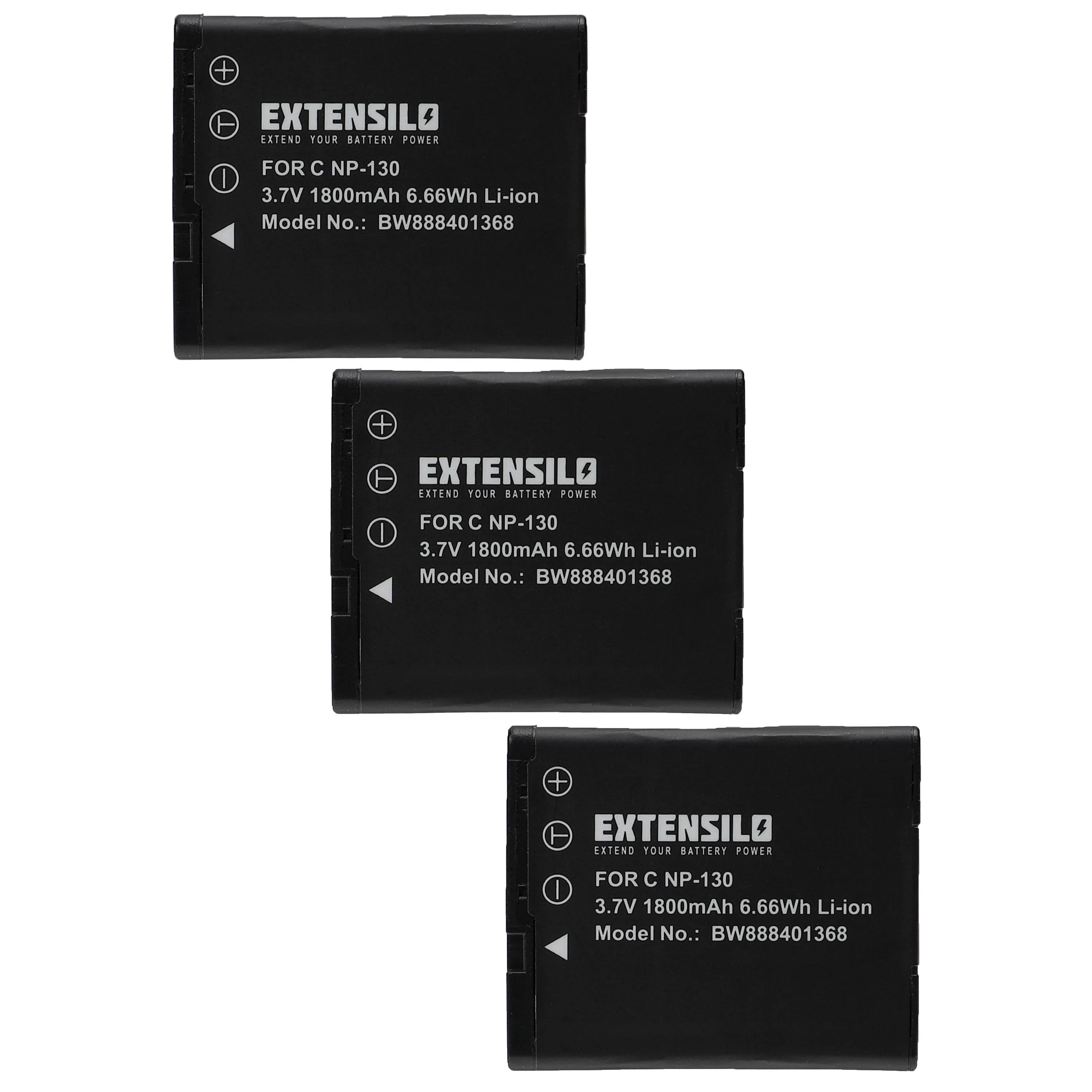 3x Batteries remplace Casio NP-130, NP-130A pour appareil photo Casio- 1800mAh 3,7V Li-ion