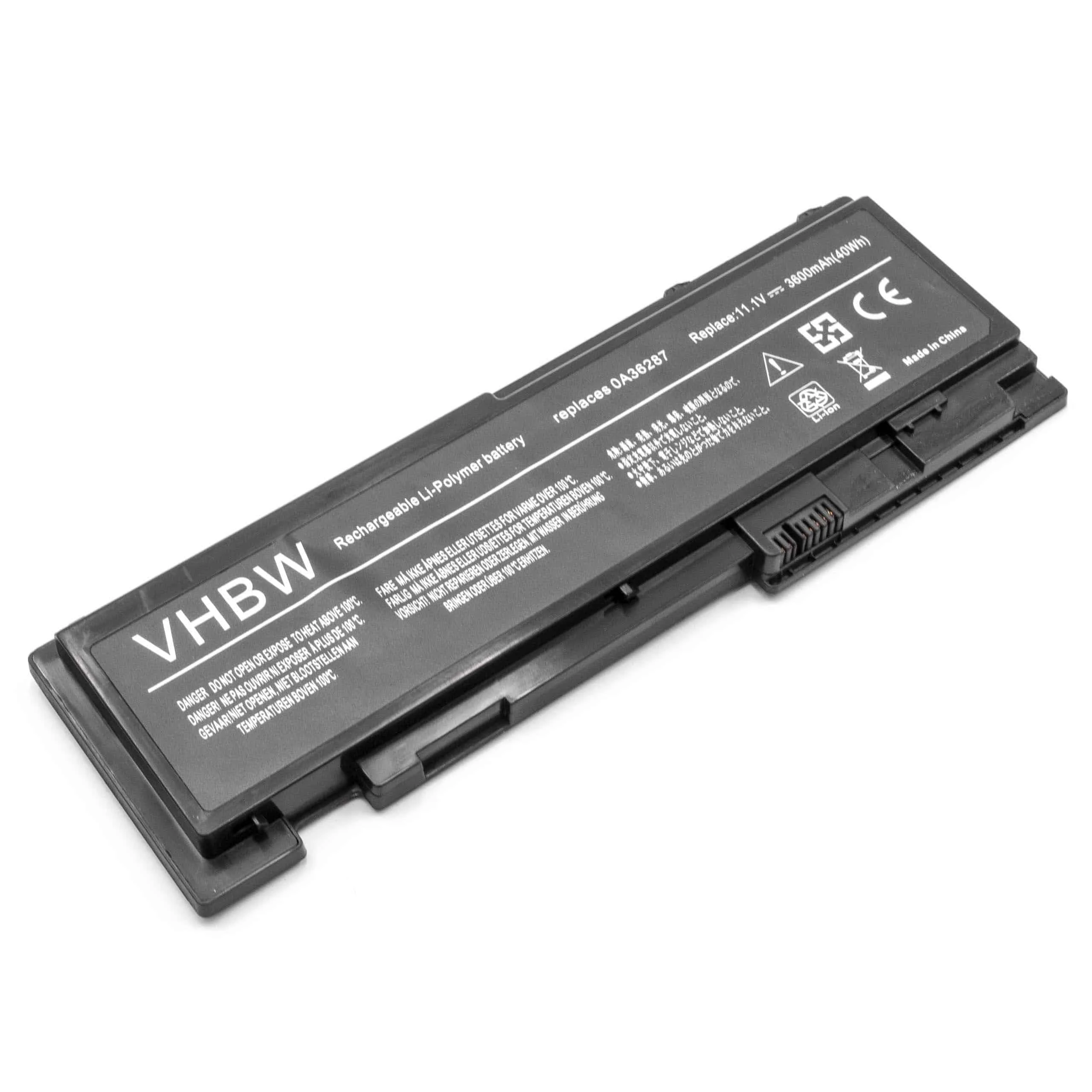 Batterie remplace Lenovo 0A36309, 0A36287 pour ordinateur portable Lenovo- 3600mAh 11,1V Li-polymère, noir
