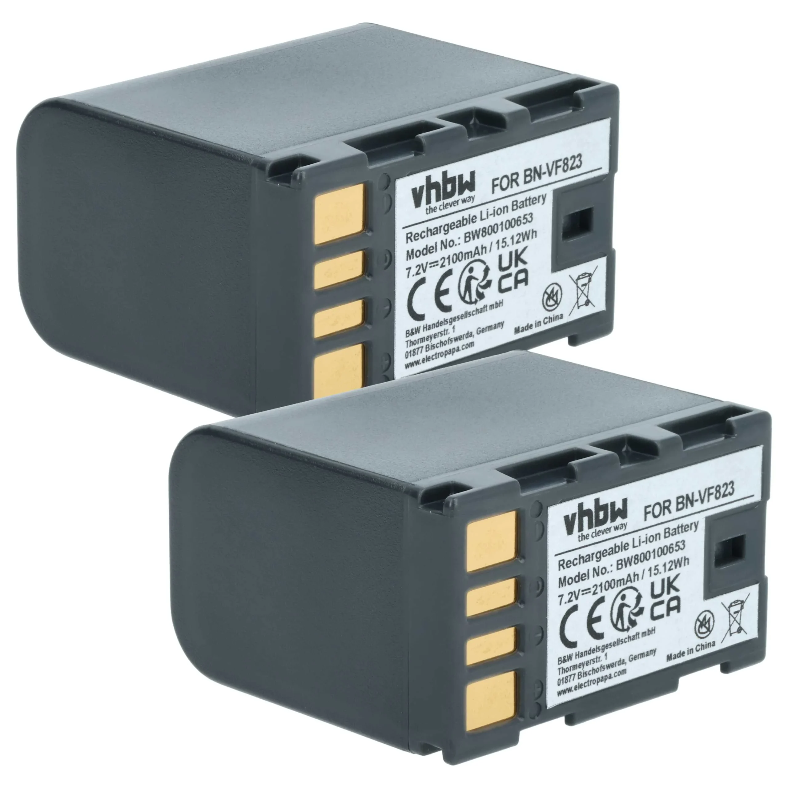 2x Batteries remplace JVC BN-VF808U, BN-VF808, BN-VF815 pour caméscope JVC- 2100mAh 7,2V Li-ion avec puce
