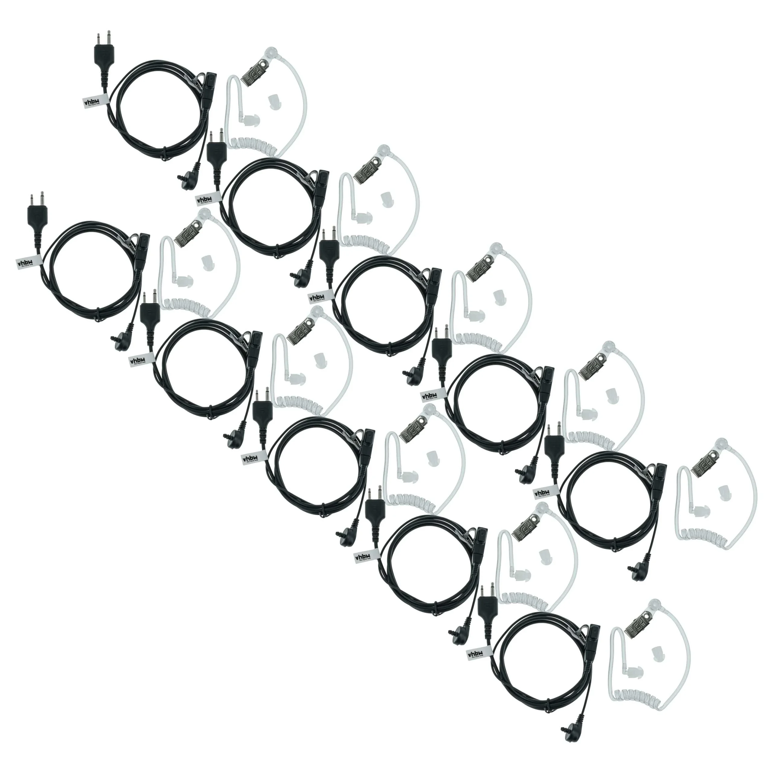 10x Oreillette de talkie-walkie pour Icom IC-24AT et autres - Avec microphone PTT + support clip, noir