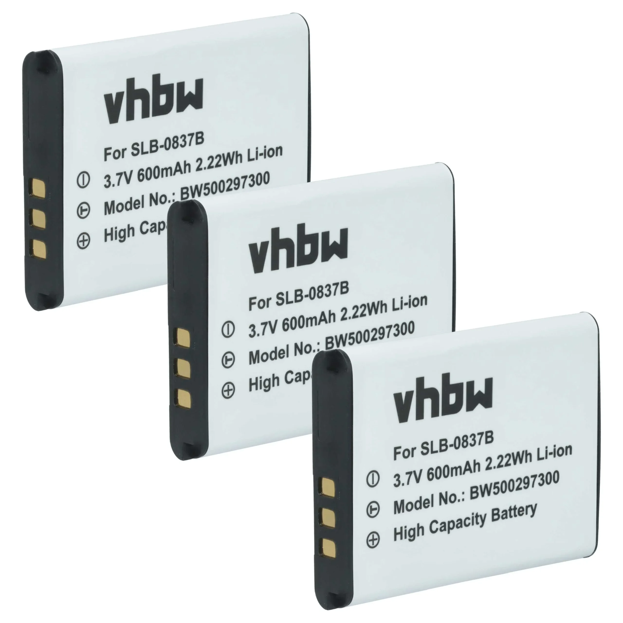 3x Batteries remplace Samsung SLB-0837b pour appareil photo Samsung- 500mAh 3,7V Li-ion