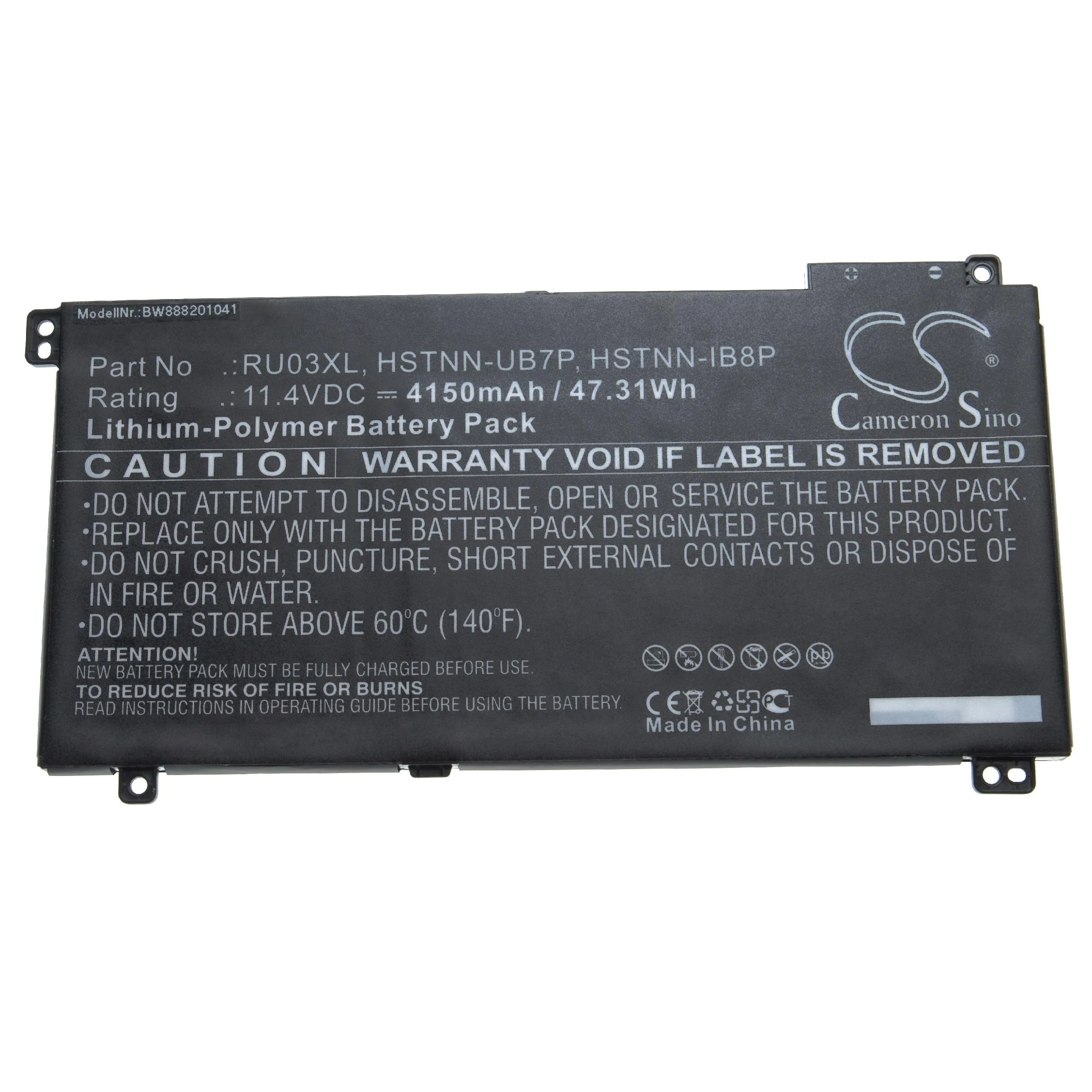 Batterie remplace HP HSTNN-LB8K, HSTNN-IB8P pour ordinateur portable HP- 4150mAh 11,4V Li-polymère, noir