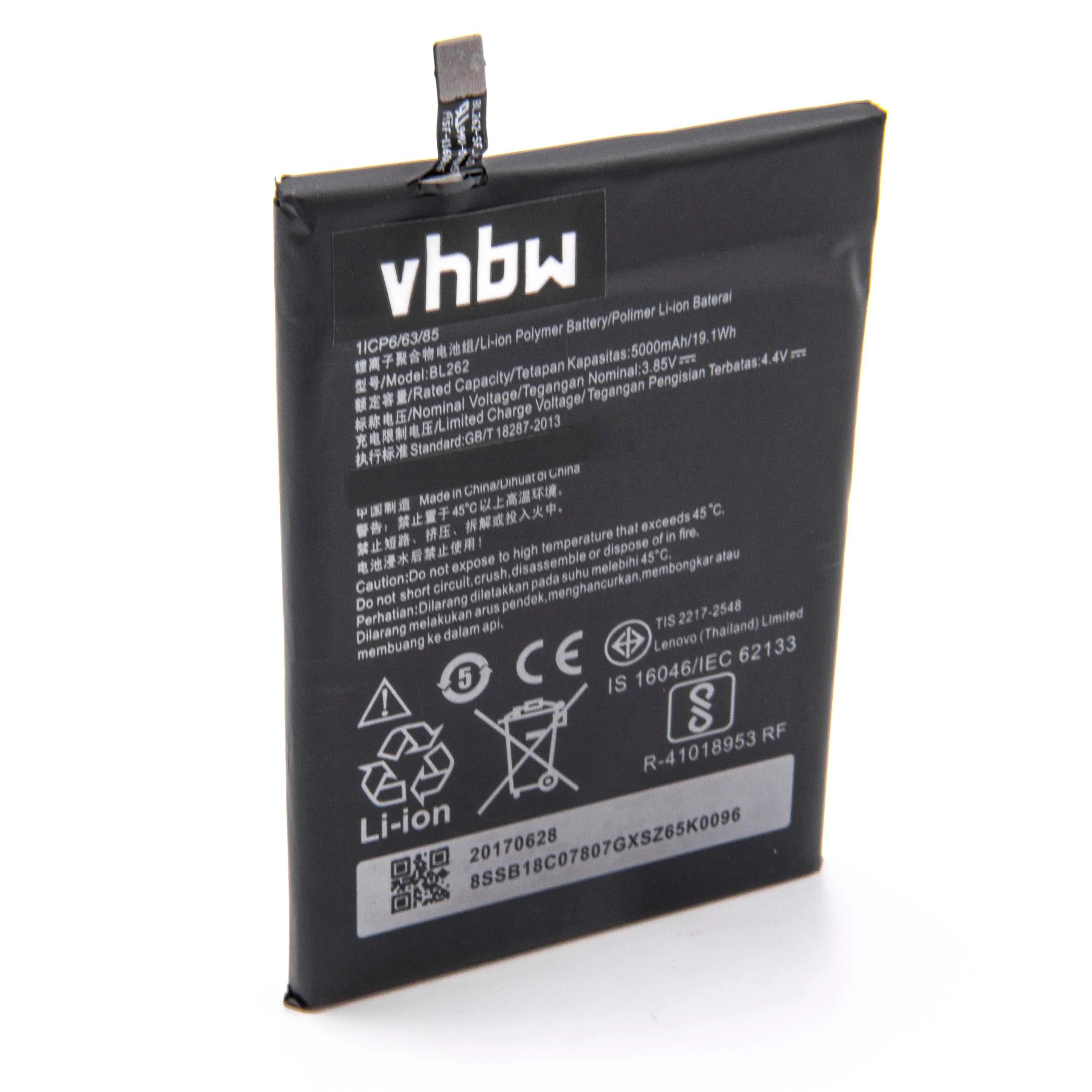 Batterie remplace BL262 téléphone portable Lenovo - 5000mAh 3,85V Li-polymère