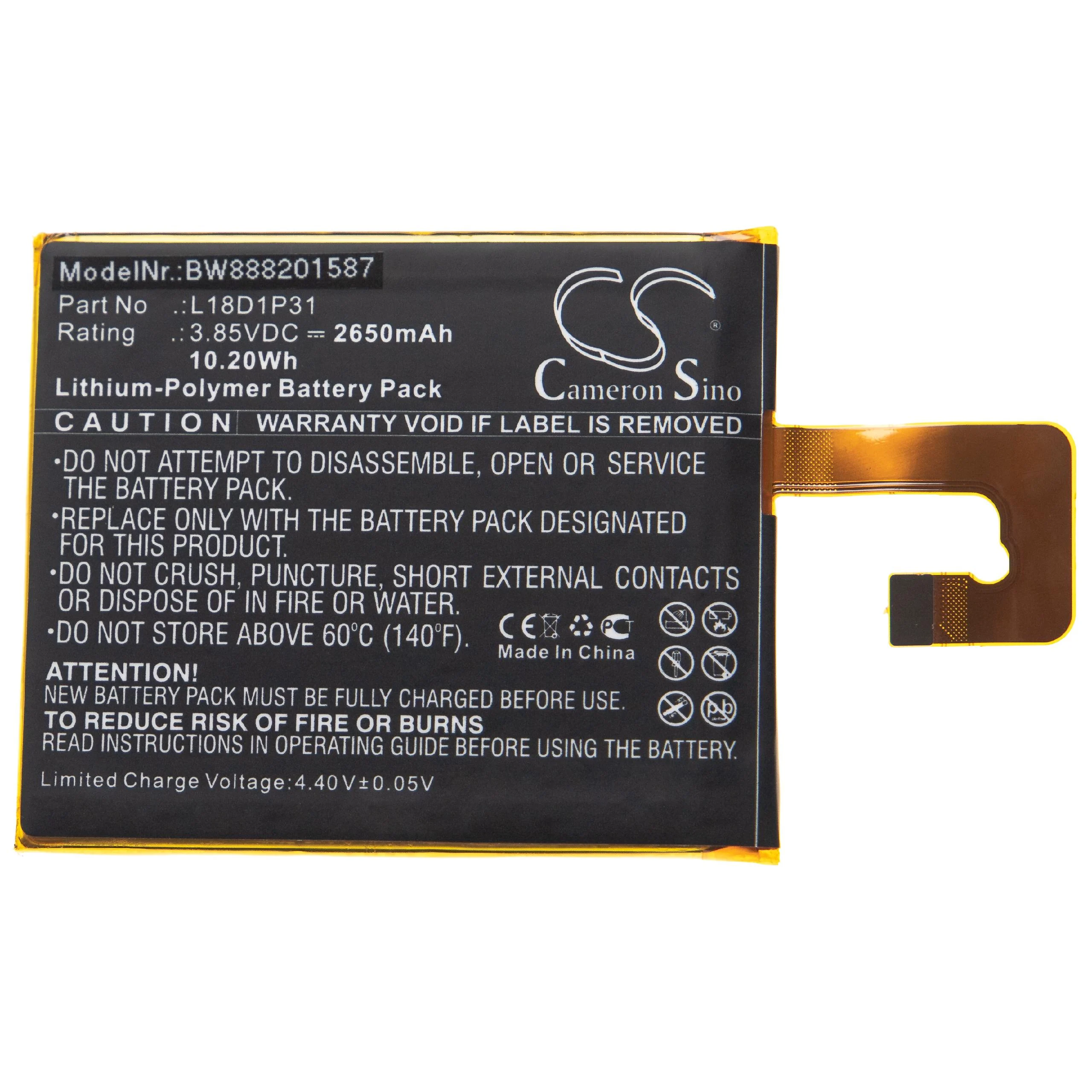 Batterie remplace Lenovo L18D1P31 tablette - 2650mAh 3,85V Li-polymère