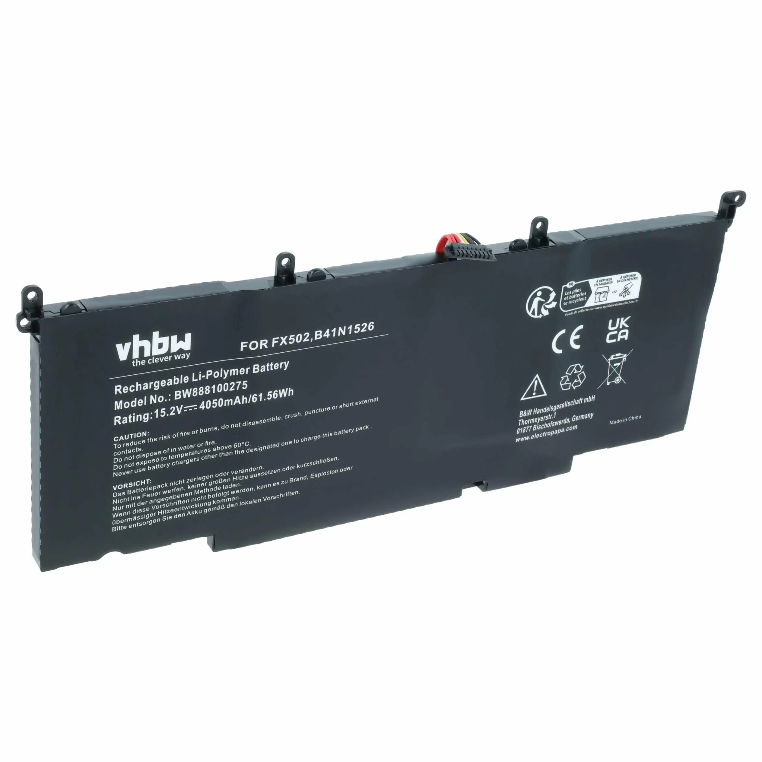 Batterie remplace Asus B41N1526, 0B200-0194000 pour ordinateur portable Asus- 4050mAh 15,2V Li-polymère, noir