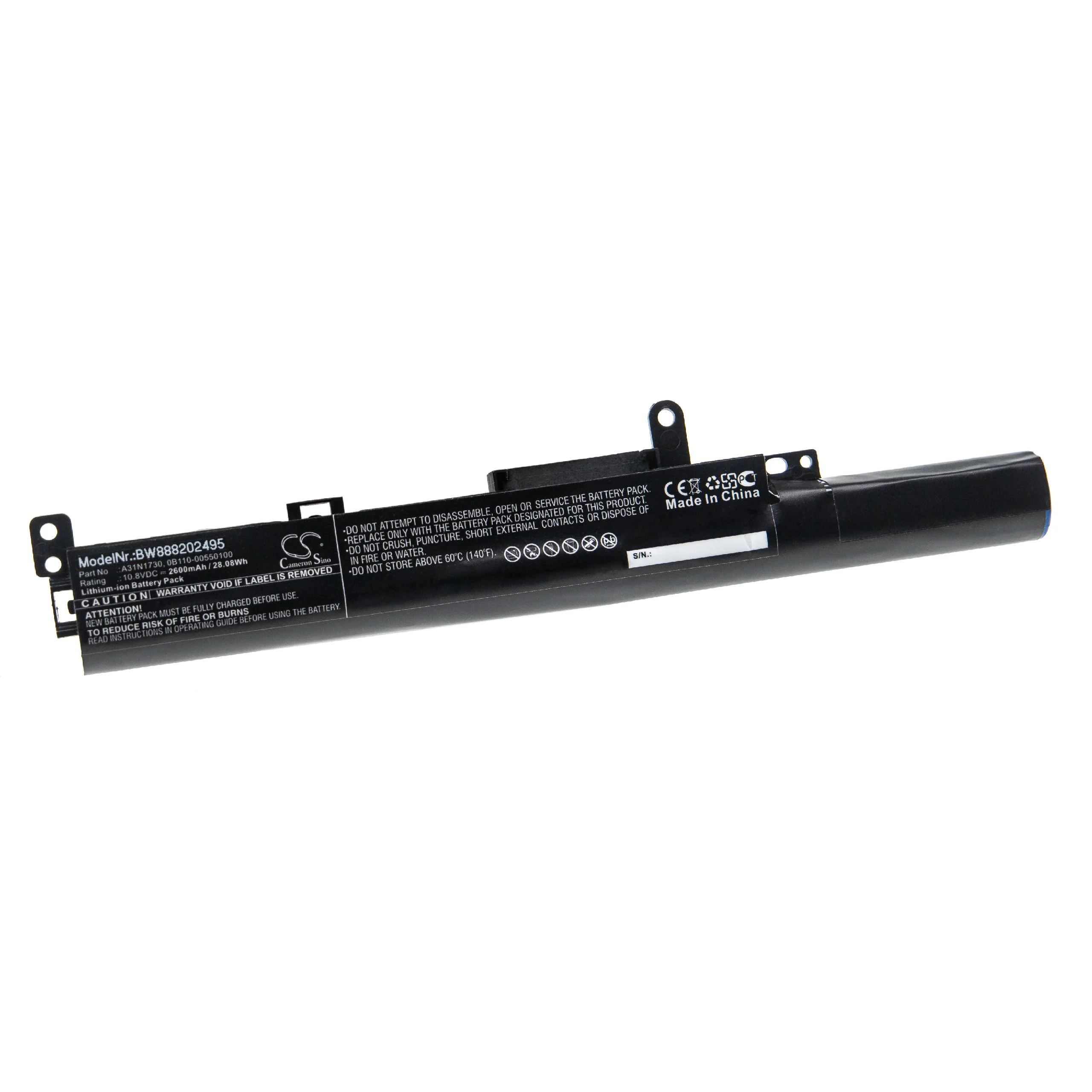 Batterie remplace Asus A31N1730, 0B110-00550100 pour ordinateur portable Asus- 2600mAh 10,8V Li-ion, noir