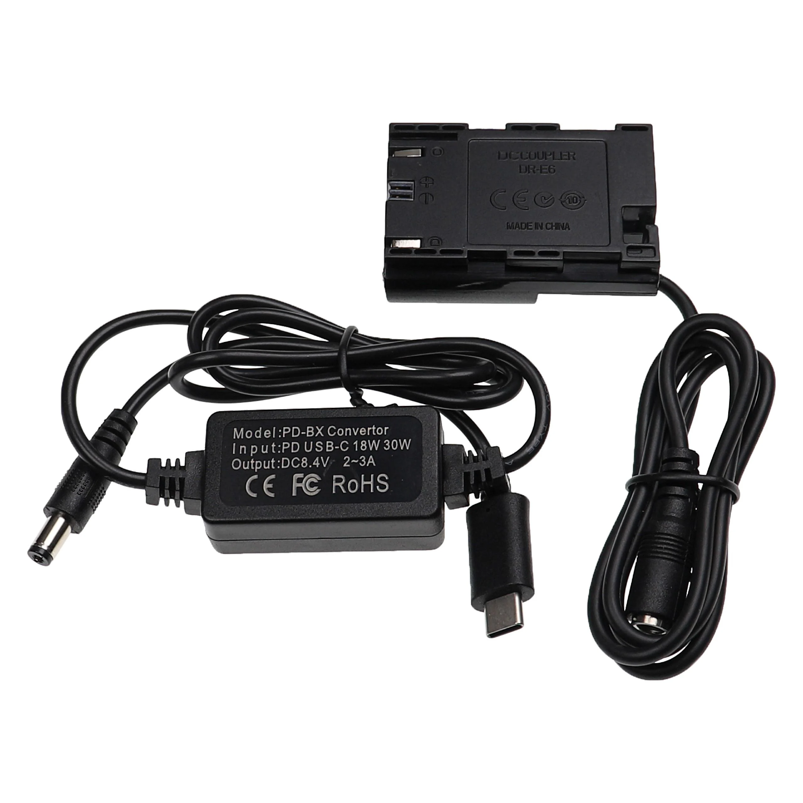Bloc secteur USB remplace Canon ACK-E6 pour caméra Canon + coupleur DC norm. décodé comme Canon