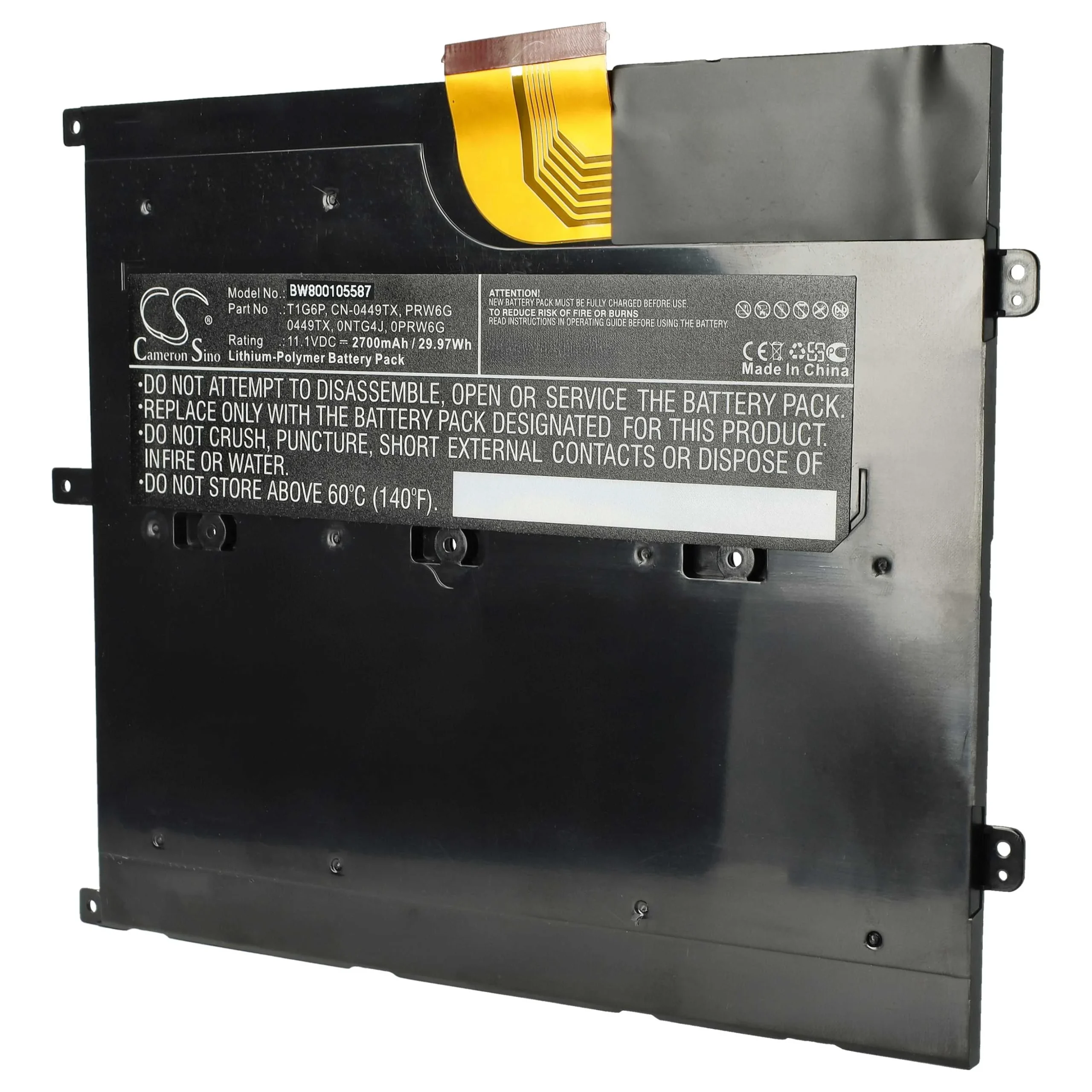Batterie remplace Dell 0NTG4J, 0449TX, 0PRW6G pour ordinateur portable Dell- 2700mAh 11,1V Li-polymère, noir