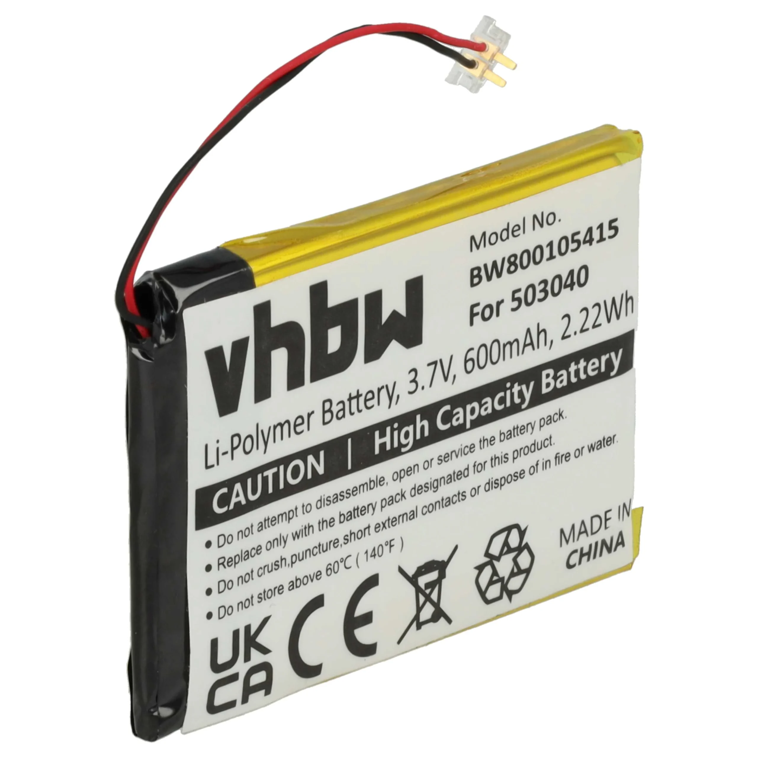 Batterie remplace Samsung 503040 pour lecteur MP3 Samsung - 600mAh 3,7V Li-polymère